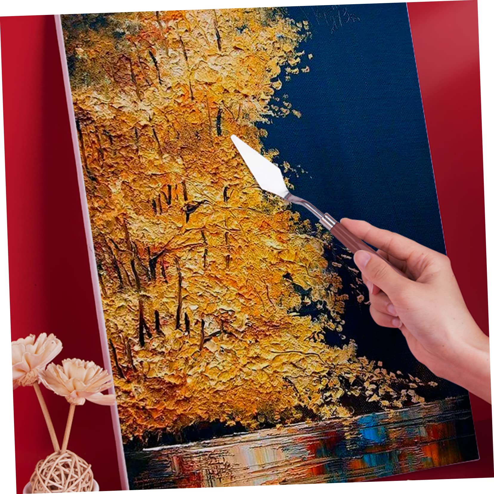 Set di Spatole per Pittura ad Olio 14 Pezzi in Acciaio Inox Marrone | Strumenti per Miscelazione e Raschietto per Vernice, per Pittura Acrilica, Formato Set Completo, Finitura Marrone