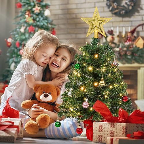 Miniatura 6 de Uten Mini Árbol de Navidad Bolas de Navidad Pequeñas 28 Piezas, Estrella de Copa del Árbol 50 LED Caja de Batería Impermeable con Base de Cemento