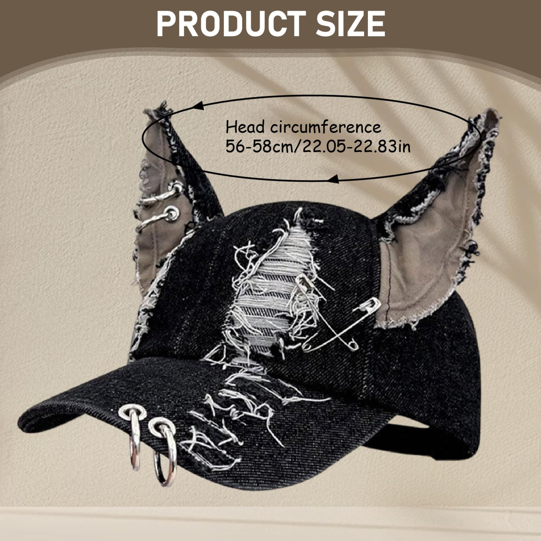 Chapeau à Oreilles De Chat Noir DéChiré Y2k Avec Cerceau En MéTal Casquette De Baseball EsthéTique Punk Grunge Protection Solaire Taille Unique Convient à La Plupart Des Casquettes De Baseball