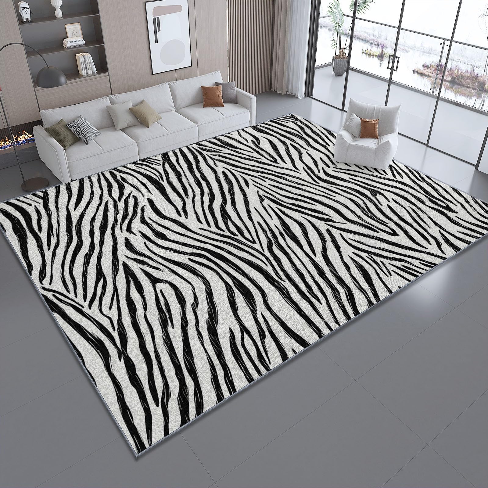 Tapis de salon zébré gris et blanc 90x150 cm moderne