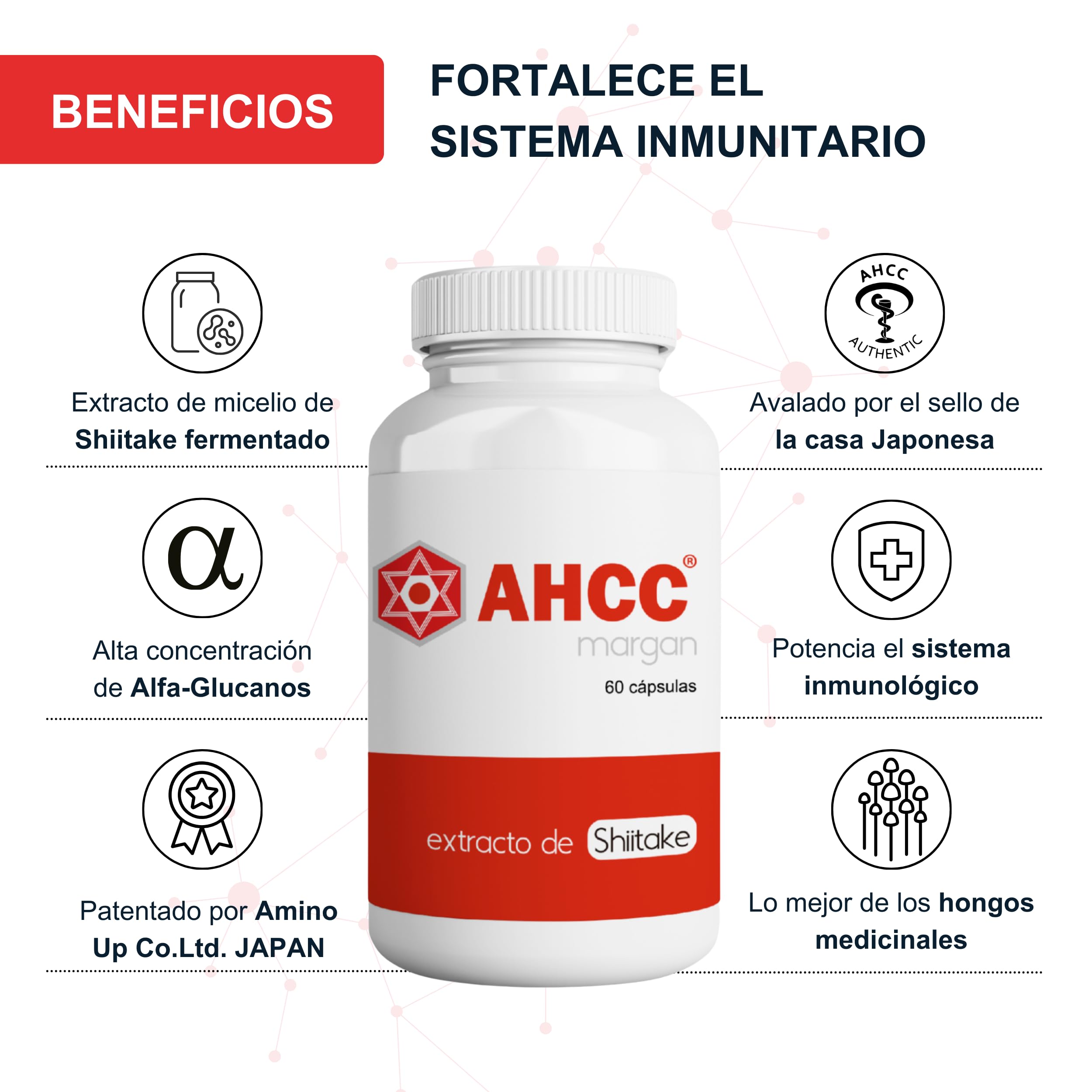 AHCC Margan® de Margan Biotech, 60 Cápsulas | AHCC®-Estándar-FG Micelio del Hongo Shiitake | Alta concentracion de Alfa Glucanos | Hongos Medicinales para Sistema Inmunológico y Defensas