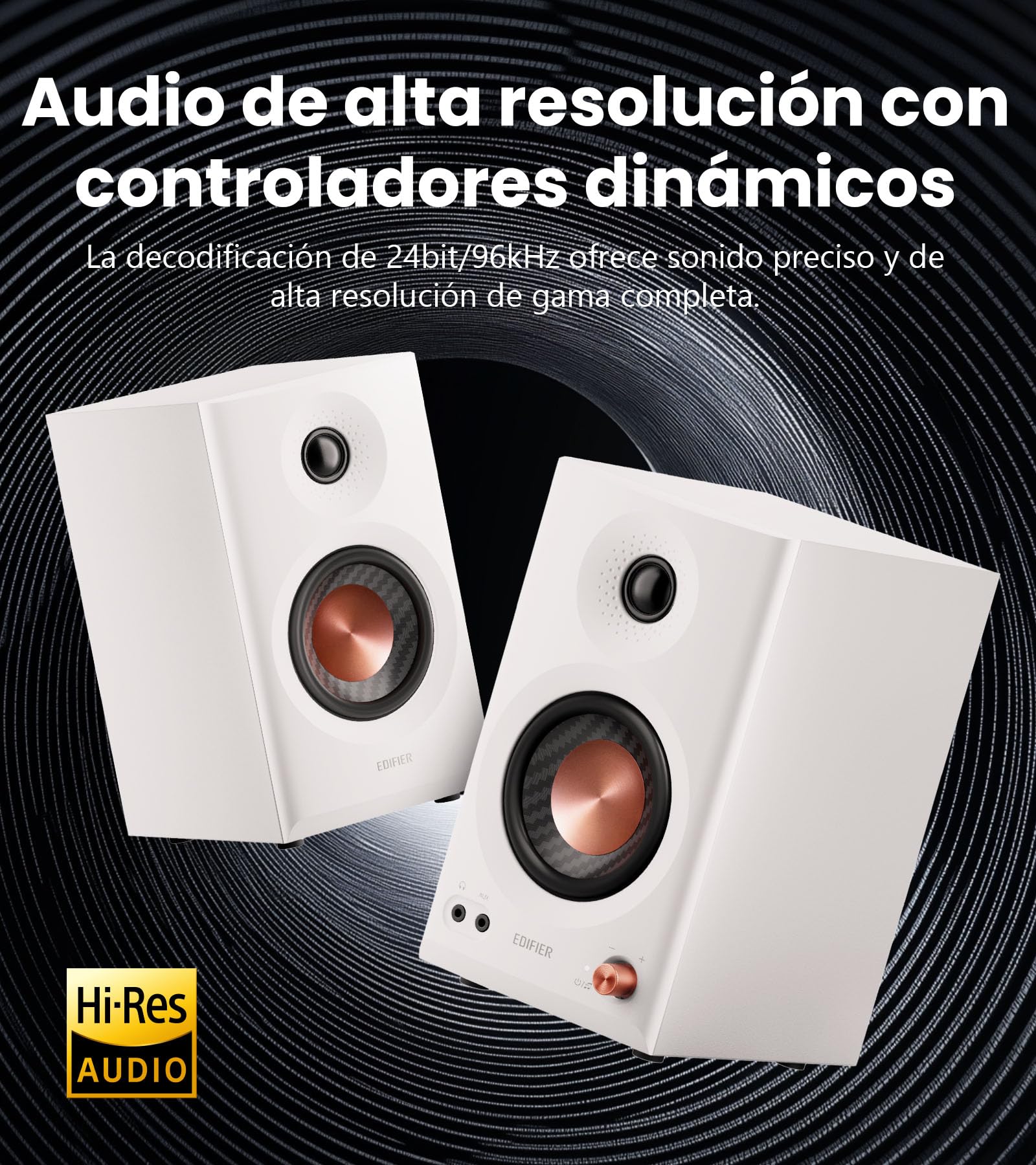Edifier MR3 - Altavoces de Estudio compactos 2.0, Hi-Res Audio, Bluetooth V5.4, Controles físicos, RCA, AUX, Aplicación móvil, 2x18W, Blanco