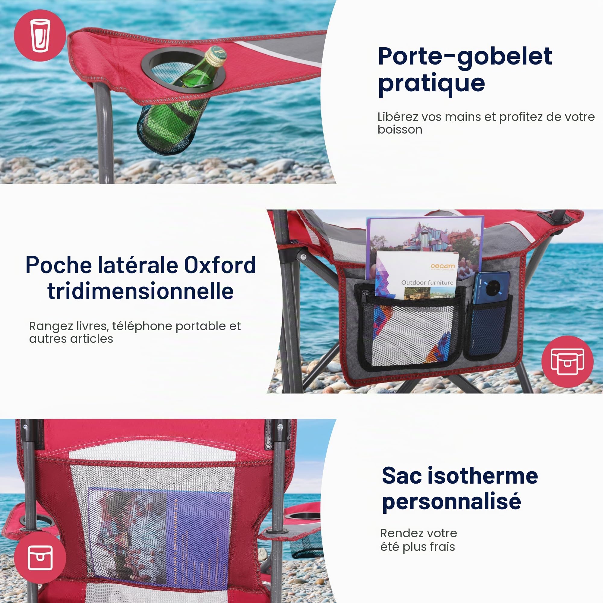 High Point Sports Chaise de Camping Pliante Portable avec Dossier en Maille, Chaise de Camping Rouge 150KG, Chaise de Pêche, Chaise d'extérieur, Jardin, Terrasse