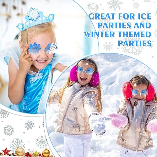 Miniatura 3 de Kanayu 6 pares de gafas de sol con forma de copo de nieve de Navidad, gafas de sol sin montura de moda, lindos anteojos huecos para fiesta,