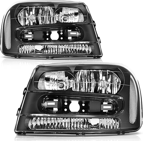 SCITOO Faros delanteros para Chevy Trailblazer 2002-2009, para Chevy Trailblazer EXT 2002-2006, carcasa negra, reflector transparente, lente