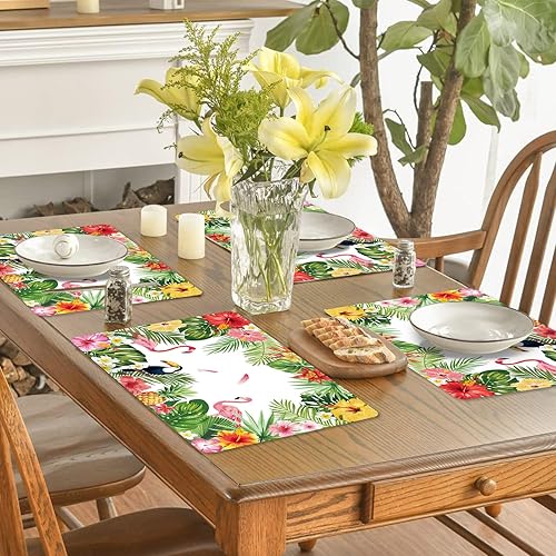 Miniatura 6 de Tarklanda Juego de 6 manteles individuales de plástico, manteles individuales lavables de plantas de verano para el hogar, comedor, cocina,