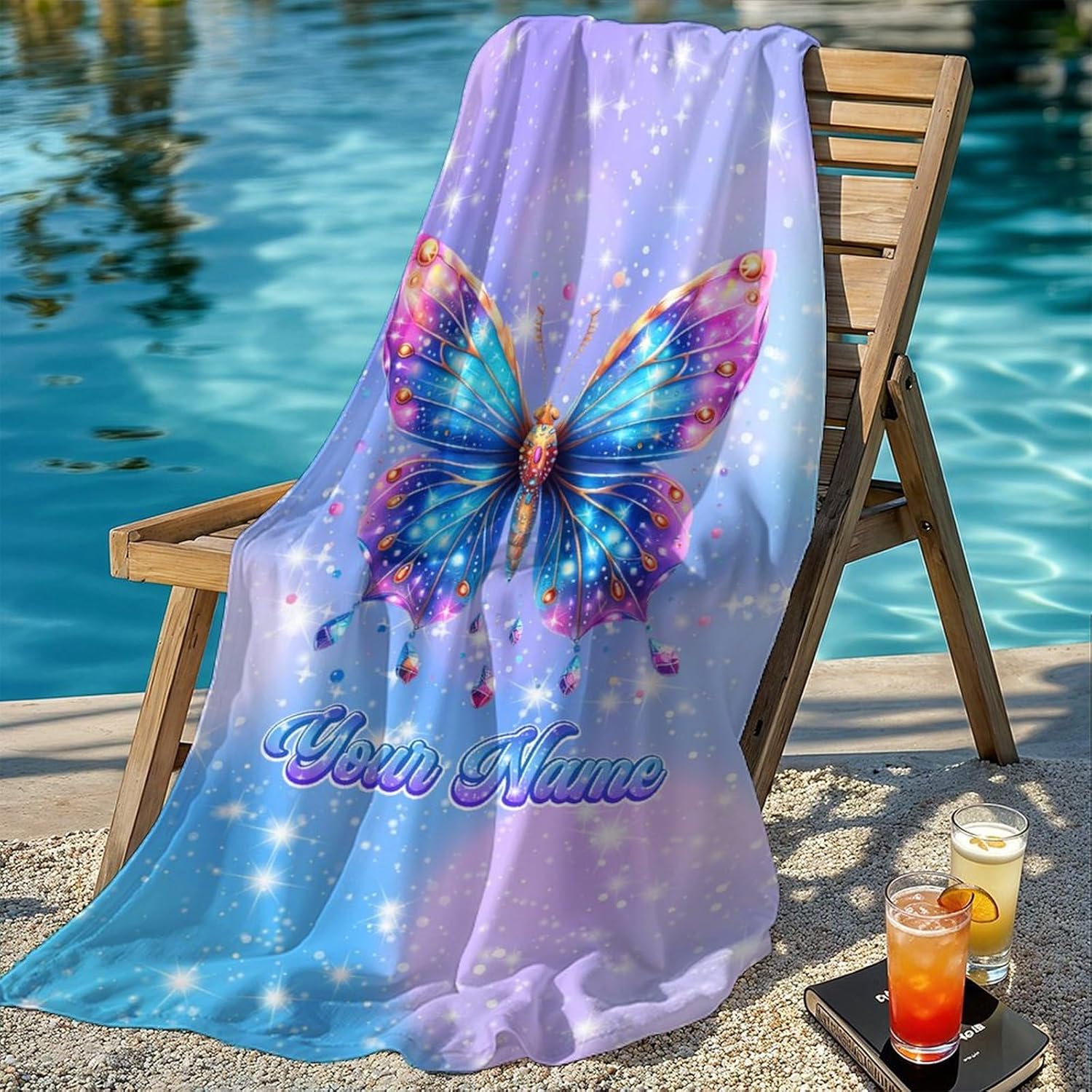 Personalized Beach Towels for Kids - Custom Quick-Dry Microfiber Butterfly Towel - 40x70 Inch Oversized for Pool, Beach & Travel