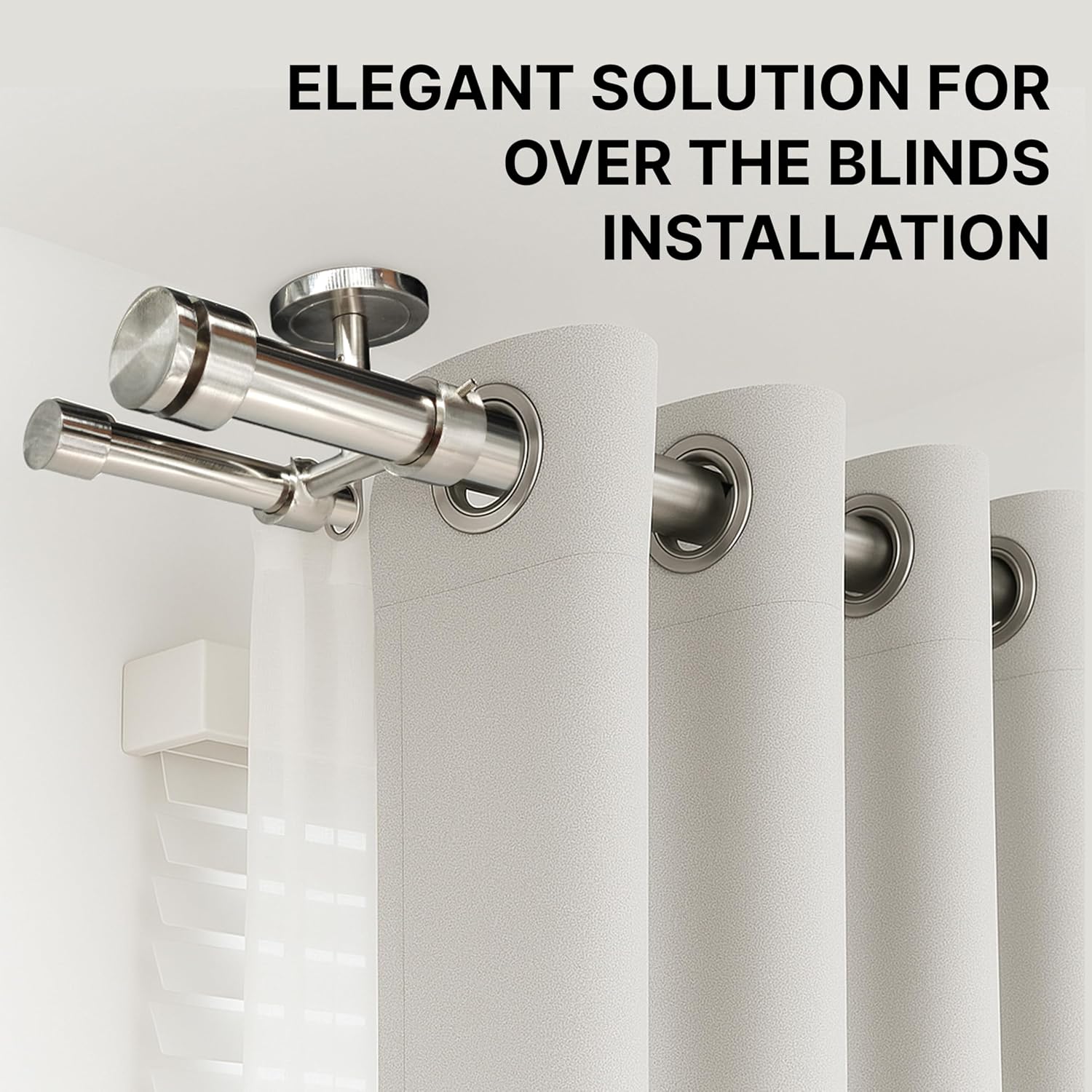 Ceiling Mounted Double Curtain Rods for Windows, Heavy Duty Double Curtain Rod Nickel, Adjustable Drapery Holder with Three Ceiling Mount Brackets and Installation Hardware (Brushed Nickel, 48-84")