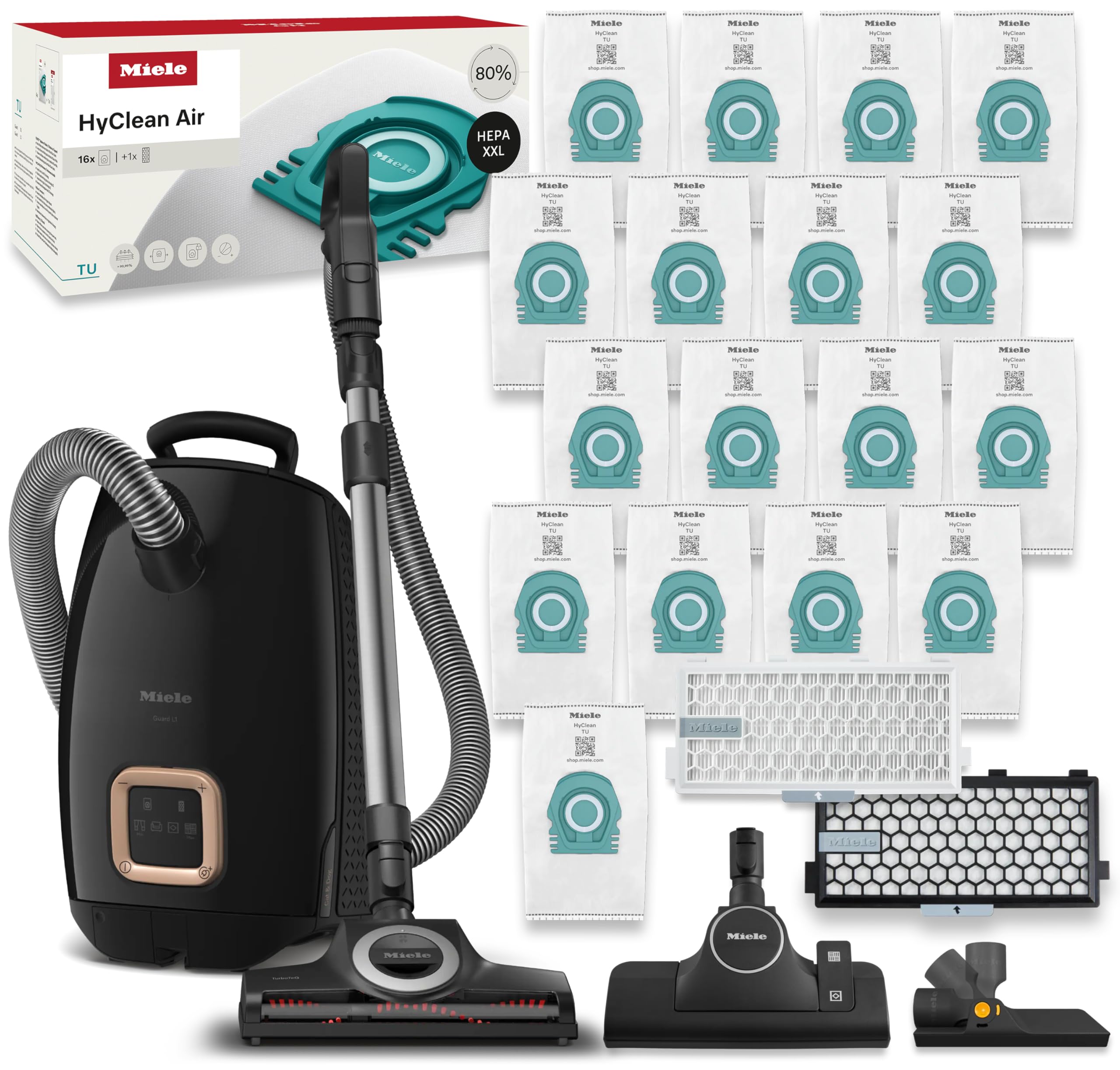 Cat & Dog Bagged Canister Vacuum Guard L1 w/Performance Pack | Includes Odor-Reducing Active AirClean Filter, TurboTeQ Floorhead, and AllTeQ Universal Floorhead + HyClean Performance Pack