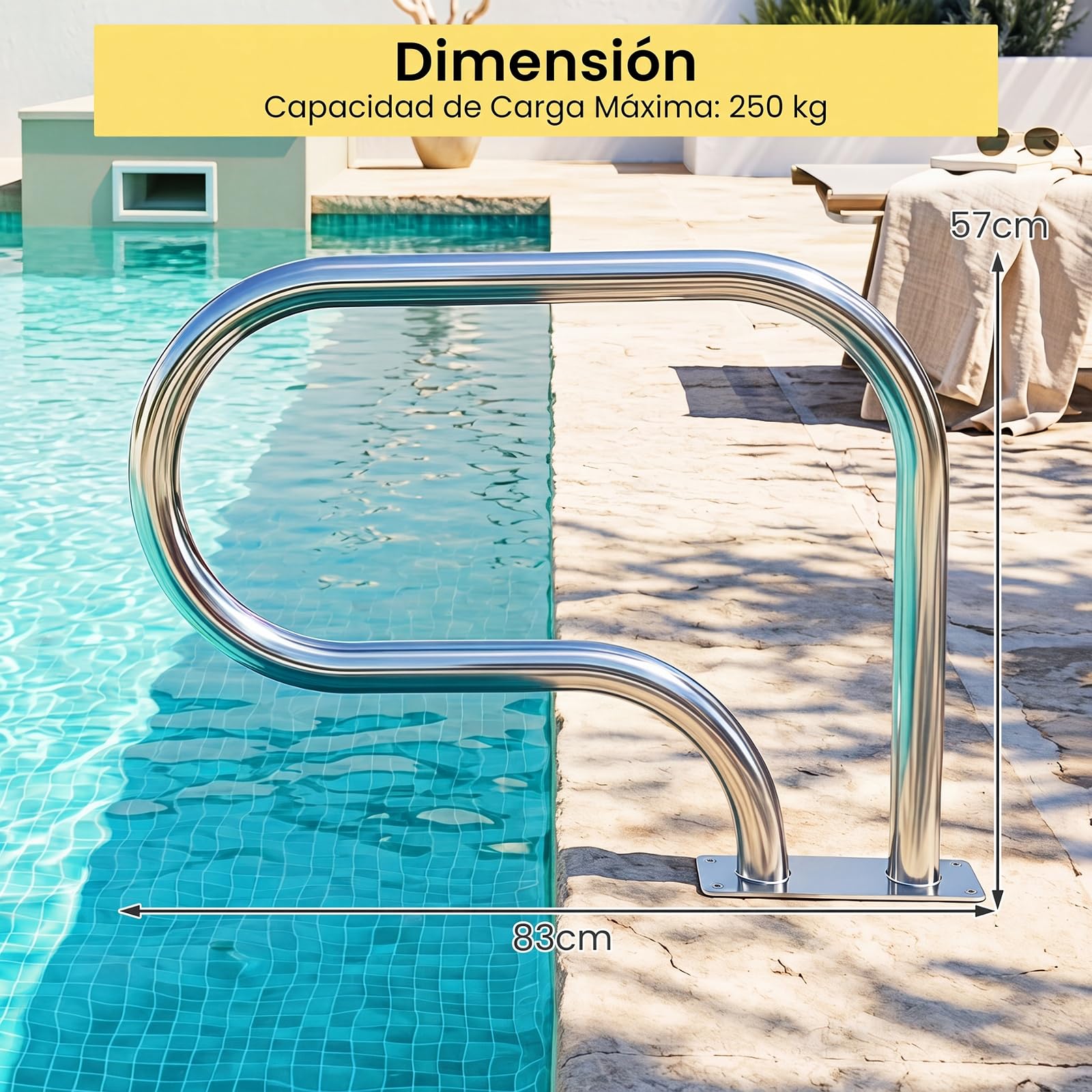 COSTWAY Pasamanos para Piscina de Acero Inoxidable, Barandilla de Seguridad para Piscina con Carga de 180 kg y Montaje Fácil, Barra de Mano para Entrada y Salida de SPA Parque Acuático (82,5 x 57 cm)