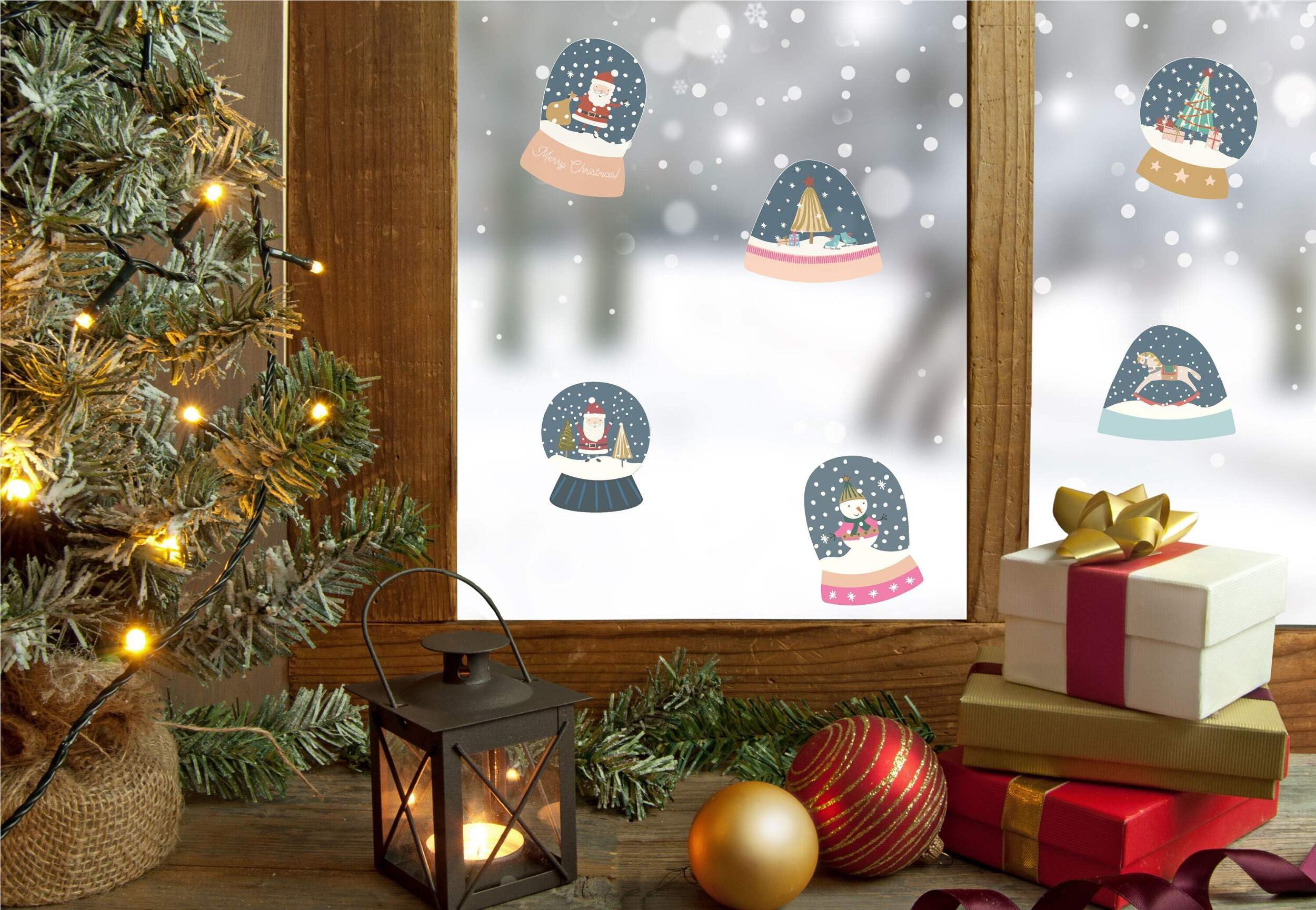 Quotemywall Light/White Christmas Window Stickers Snowglobes Christmas Tree Santa Snowman Home Decals Decor