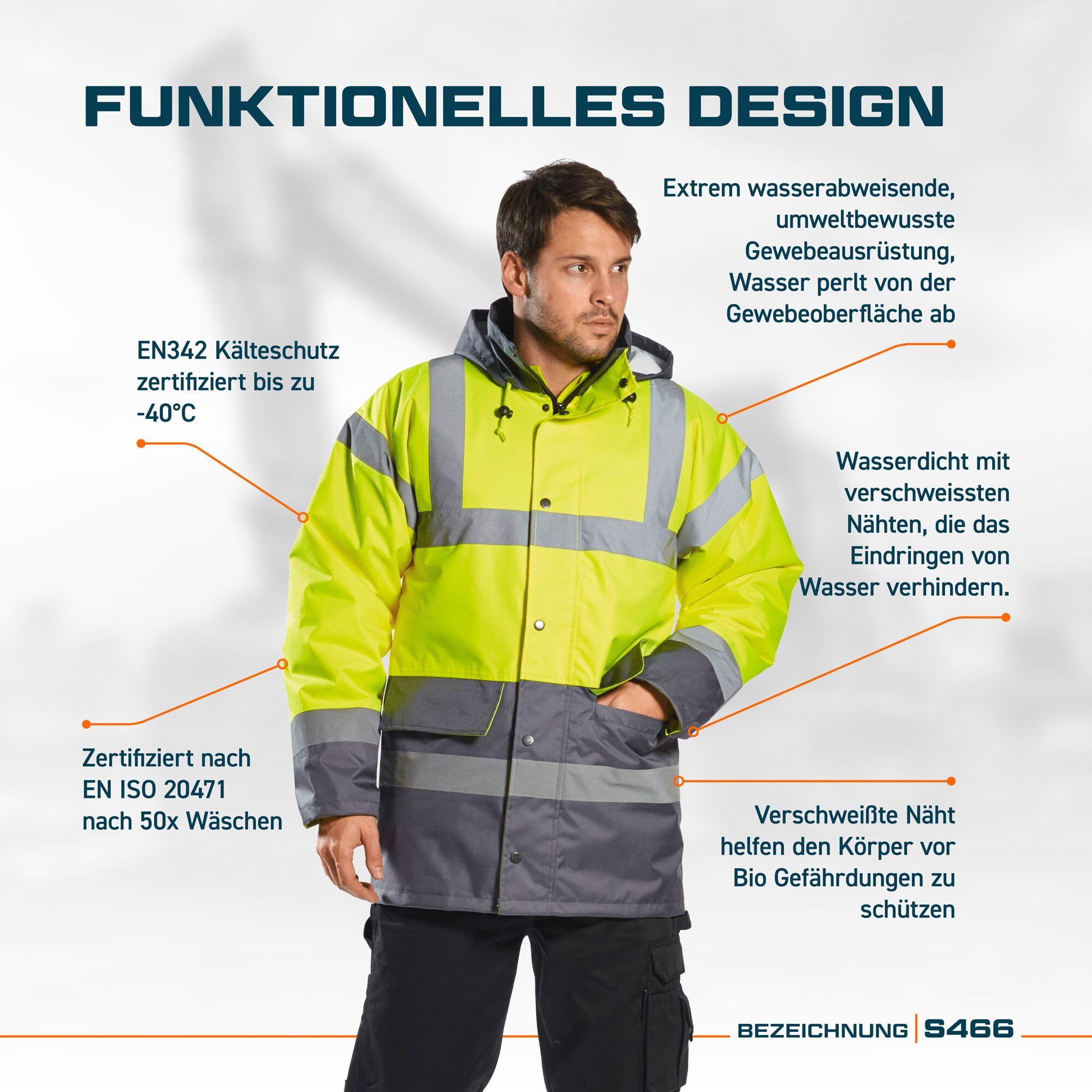 Portwest Warnschutz Kontrast Traffic-Jacke, Größe: L, Farbe: Gelb/Royal, S466YRBL