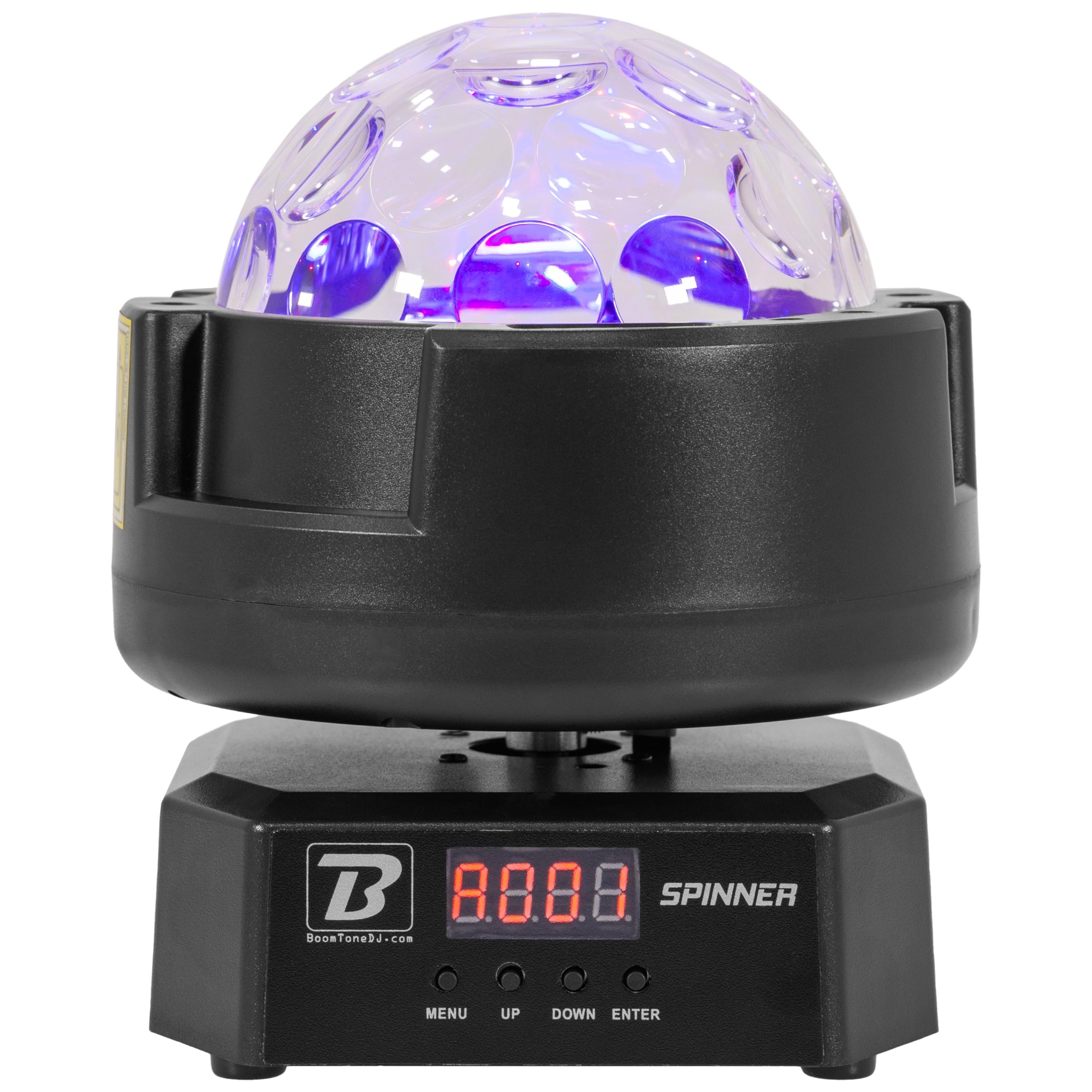 BoomToneDJ Spinner 3-in-1-LED-Lichtspiel, Multi-Strahleffekt, Stroboskop, Lichtstrahlen grün/rot, DMX-Steuerung, IR-Fernbedienung enthalten