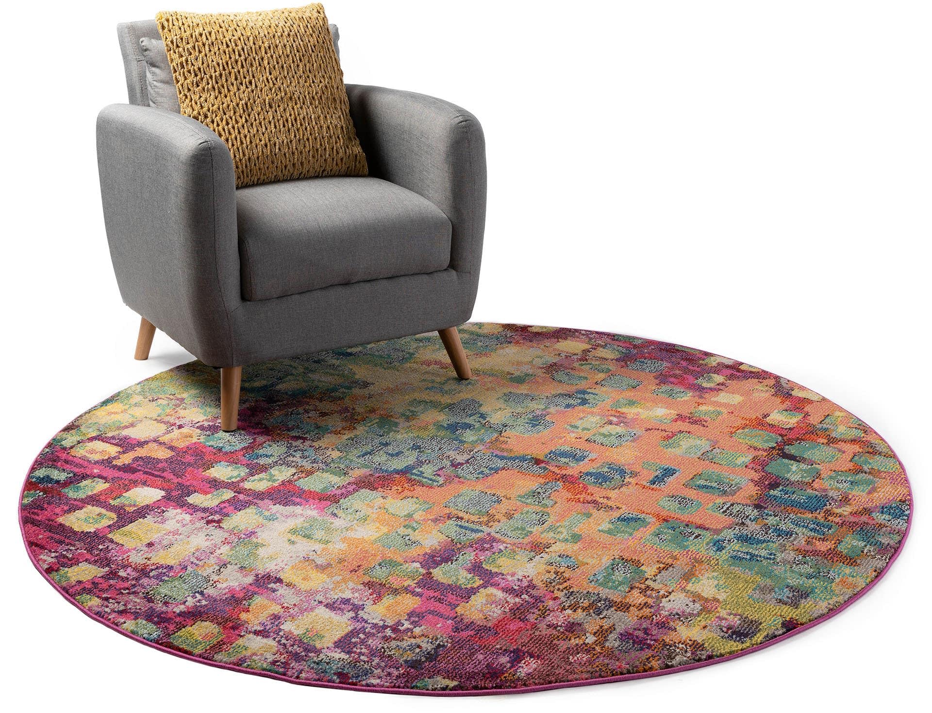 benuta Alfombra Vintage CASA Multicolor, diámetro de 120 cm, Redonda, para salón, Dormitorio y Pasillo, fácil de Limpiar, Apta para calefacción por Suelo Radiante