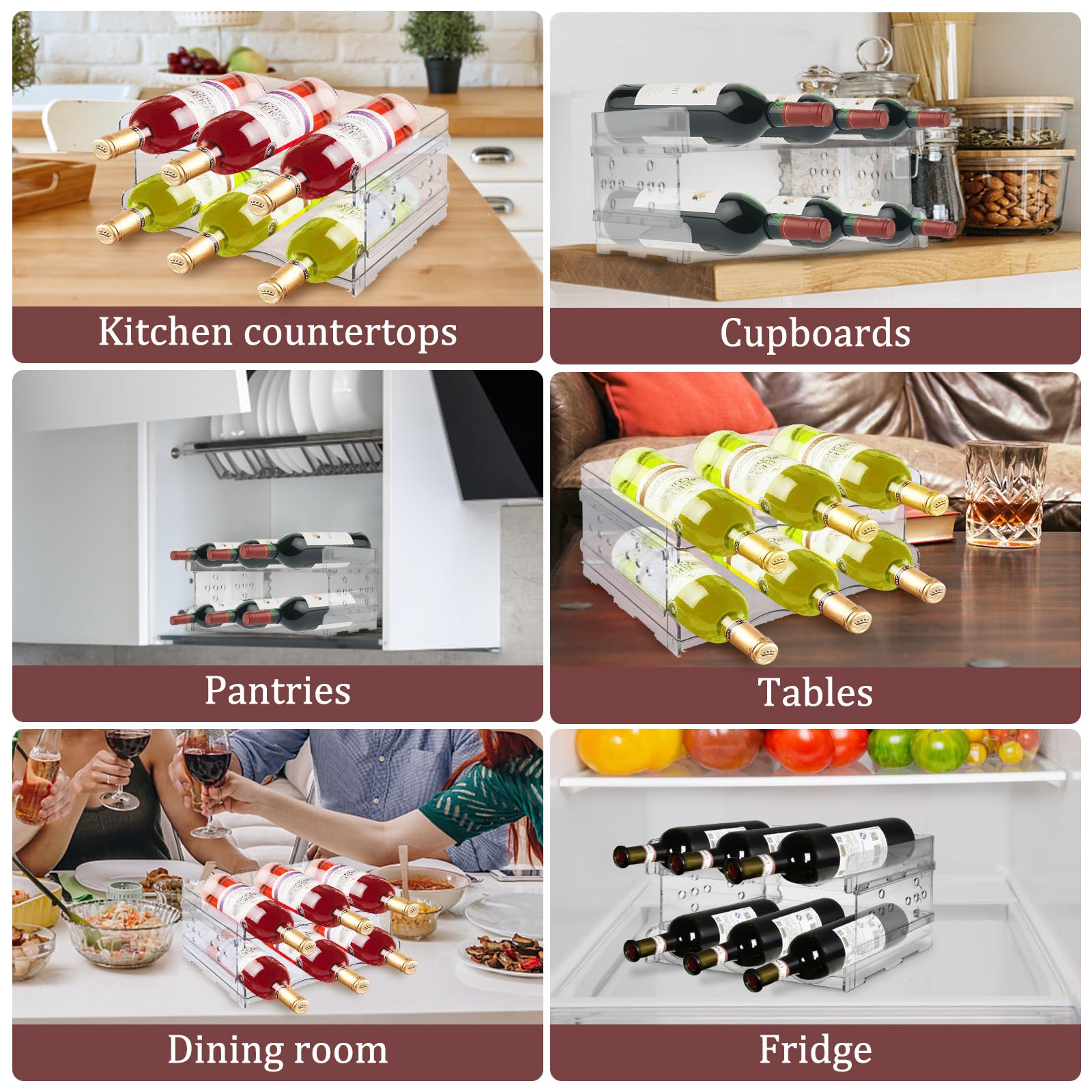 MXTIMWAN Portabottiglie Vino e Acqua Impilabile, Bottigliera e scaffale per 6 bottiglie, Organizar per Bottiglie d'Acqua in Plastica per Piano di Lavoro della Cucina, Armadio