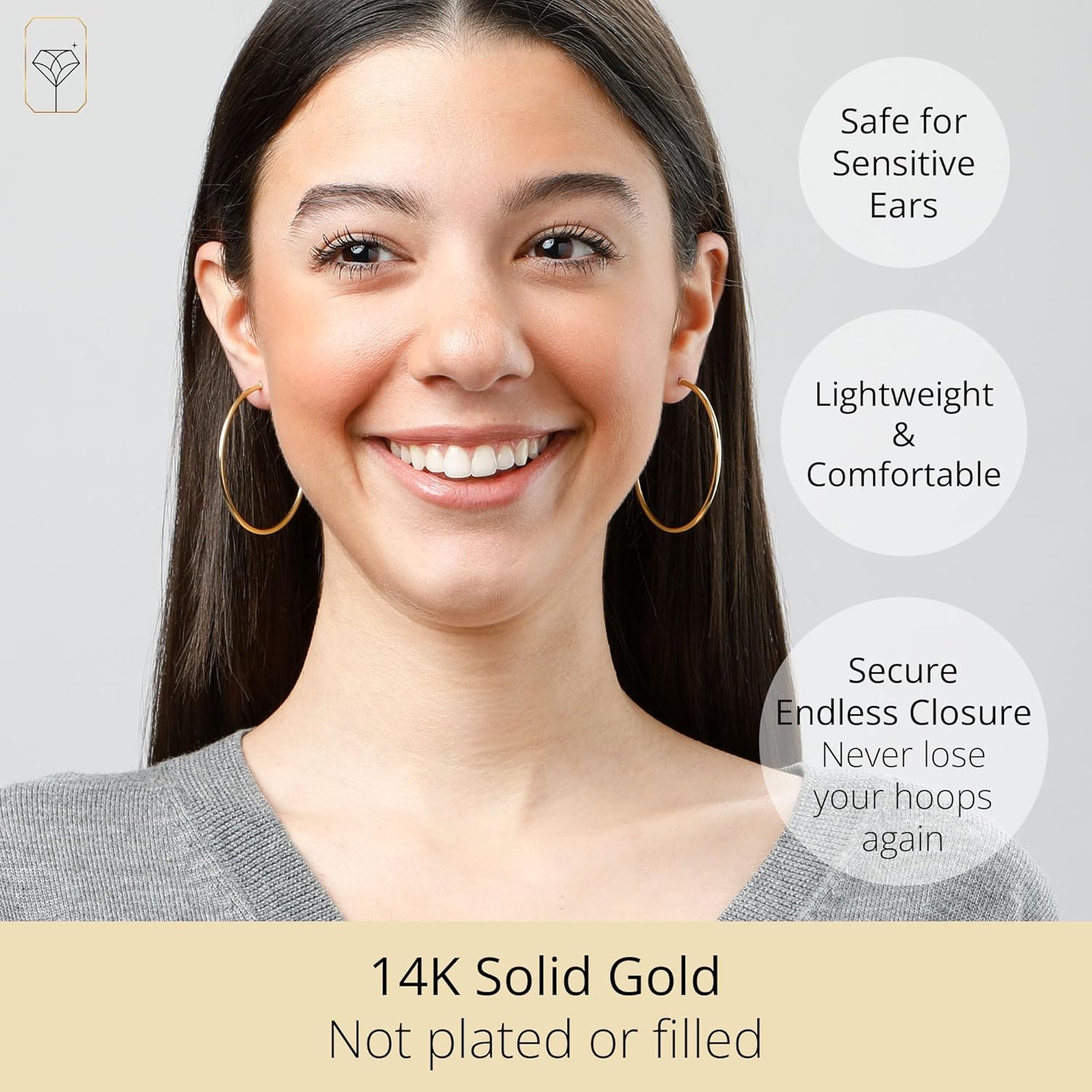 14k Gold Hoop Earrings for Women | 2mm Tube Yellow Gold Hoops Earrings | Flex Continuous Hoops by Max + Stone