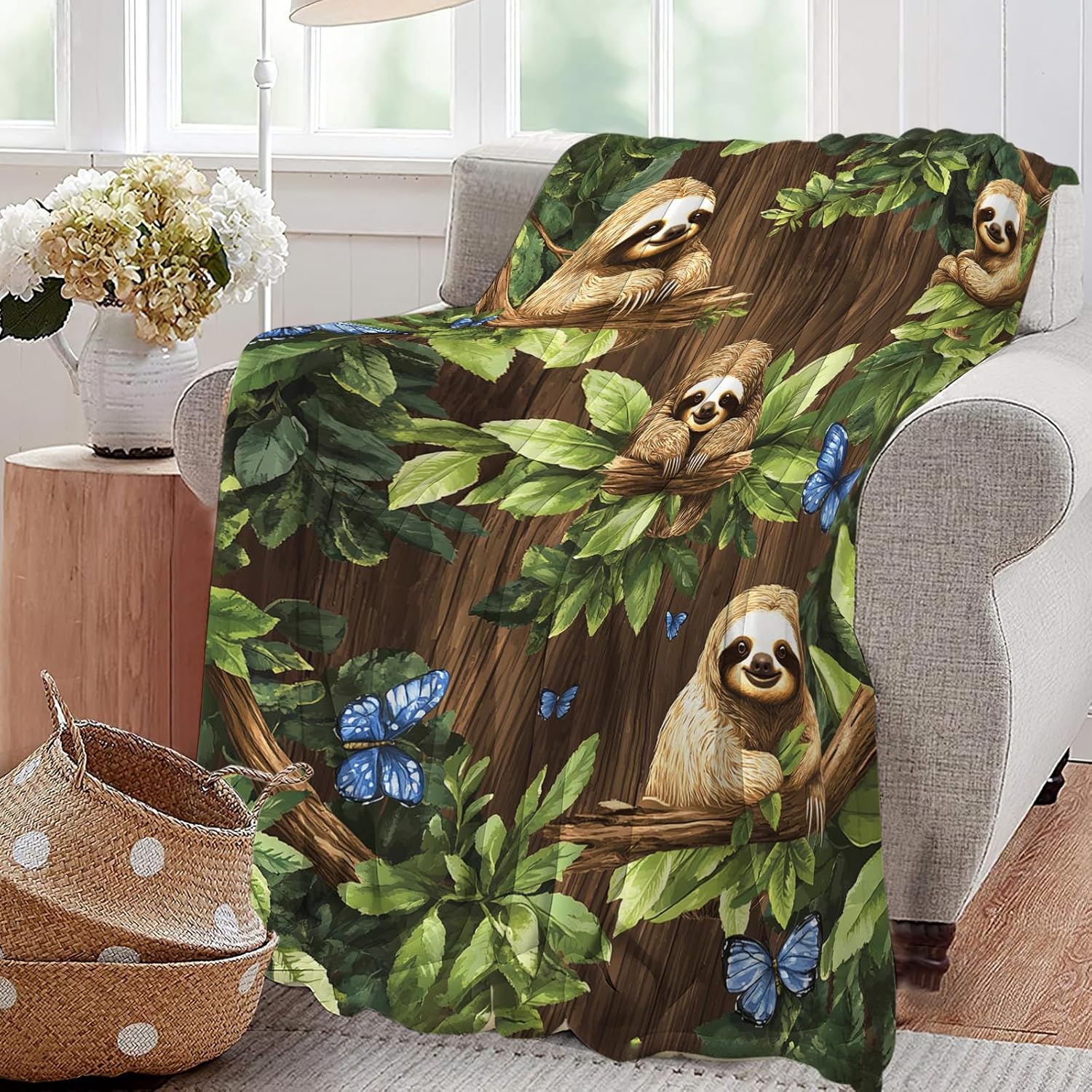 Sloth Blanket, Animal Throw Blanket, Sloth Gifts, Cute Sloths Blankets, Sloths Stuff Fleece Flannel Plush for Women Men Boys Girls Lovers Adults Soft Bedding for Sofa Bed Office Home Decor 40"X50" - Image 6