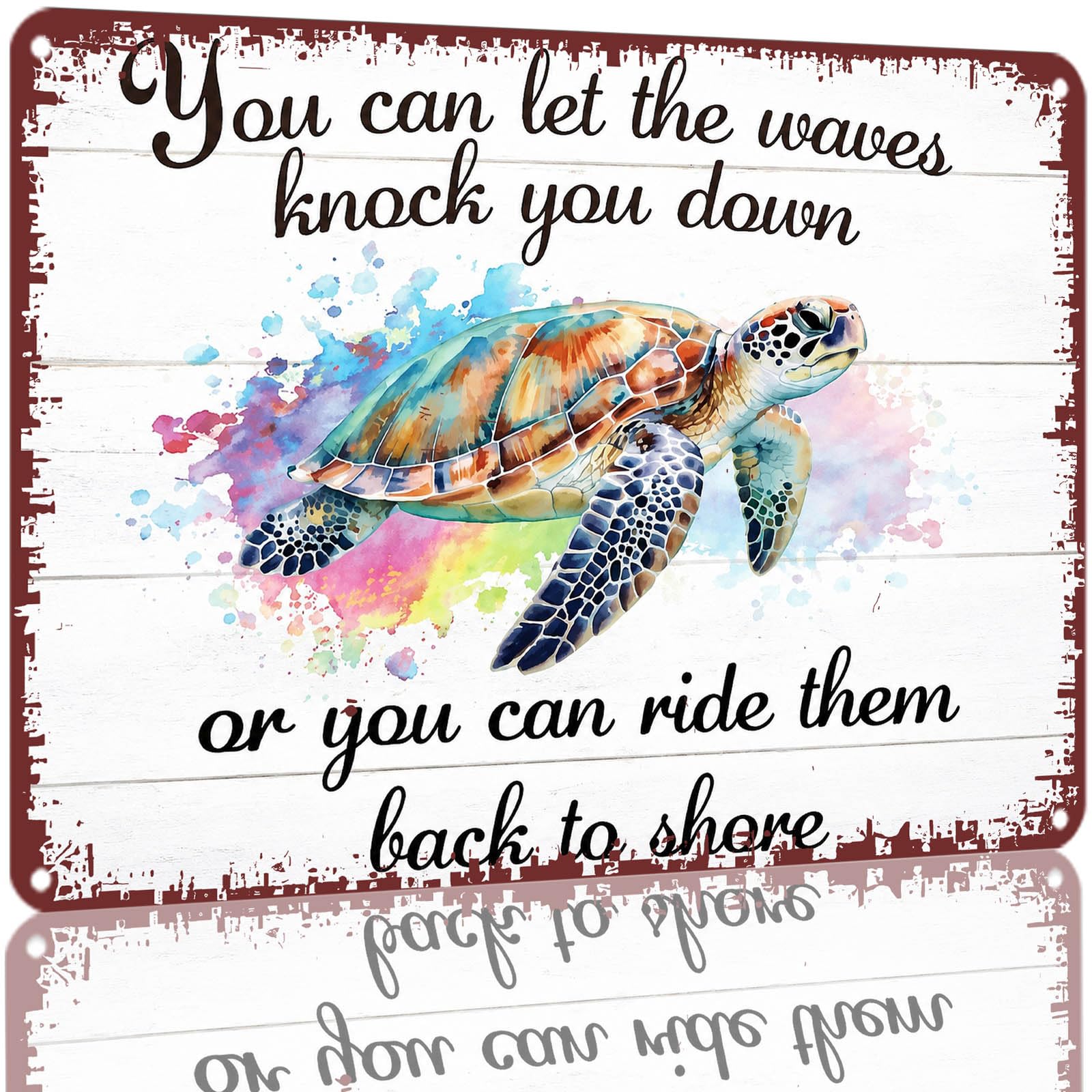 Kwqdozf As Pic 8X12 Inch Metal Aluminum Sign Inspirational Quote Turtle Watercolor Wall Ar