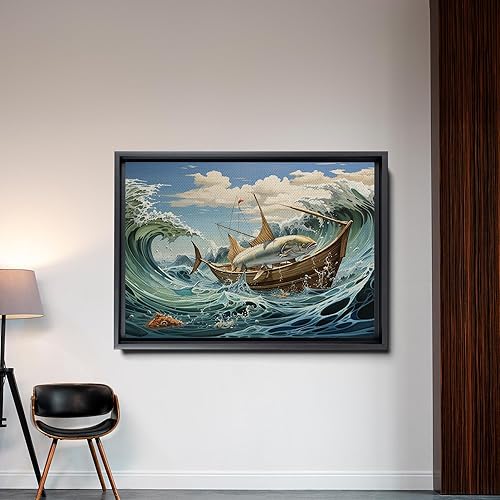 Miniatura 2 de Nautical Print on Canvas for Wall Decor, Ocean Fish Manta Ray Canvas Wall Art, Beach Print for Wall Hang, Turquoise Coastal Pictures Wall Decor,