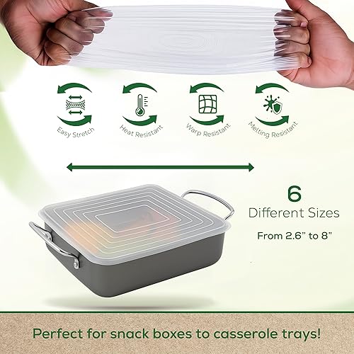 Miniatura 6 de unwasted Tapas rectangulares de silicona (paquete variado)  Fundas reutilizables para alimentos para contenedores  Tapas de silicona elásticas para