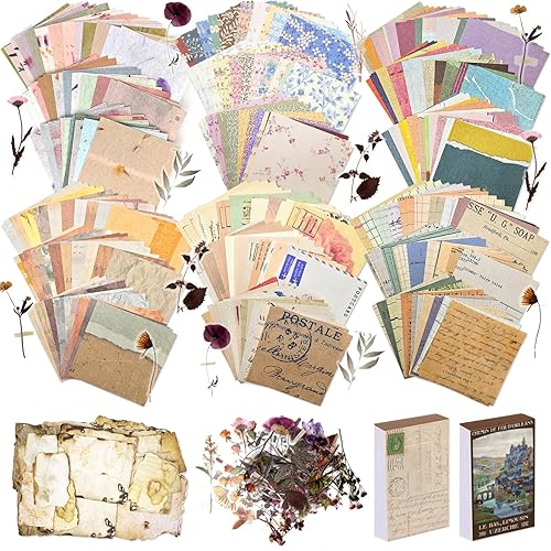 565 Pcs Vintage Scrapbook Paper Kit, Scrapbook Paper Supplies with Flowers Stickers, Journaling Decorative CraftPaper Set for Junk Journal, Retro Crafts - Vintage-565 Pcs