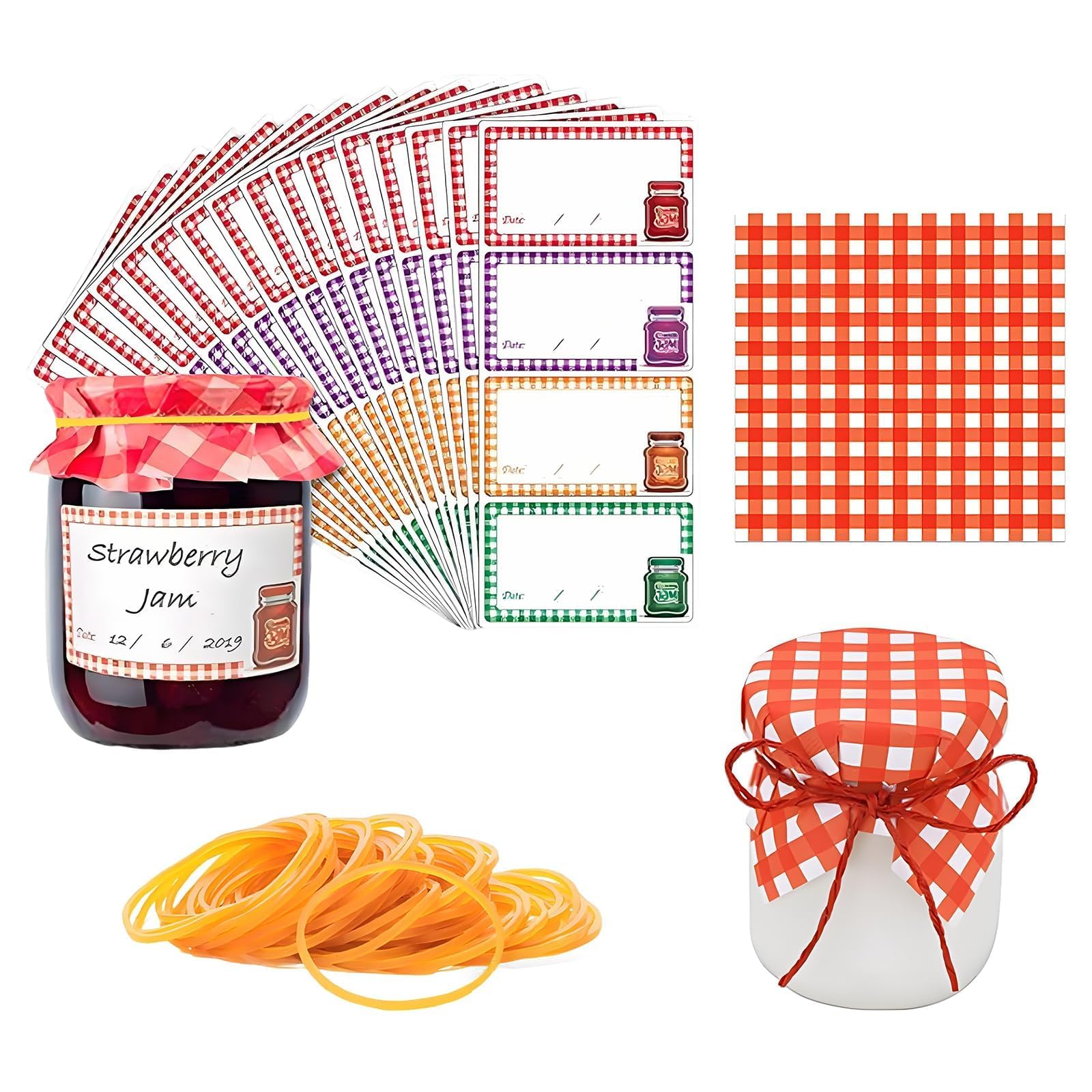 HAPPOW Jam Jar Labels, 18 Pcs Stickers with 50 Sheets Paper & 50 Rubber Bands, Freezer Labels for DIY Crafts and Home Kitchen Storage