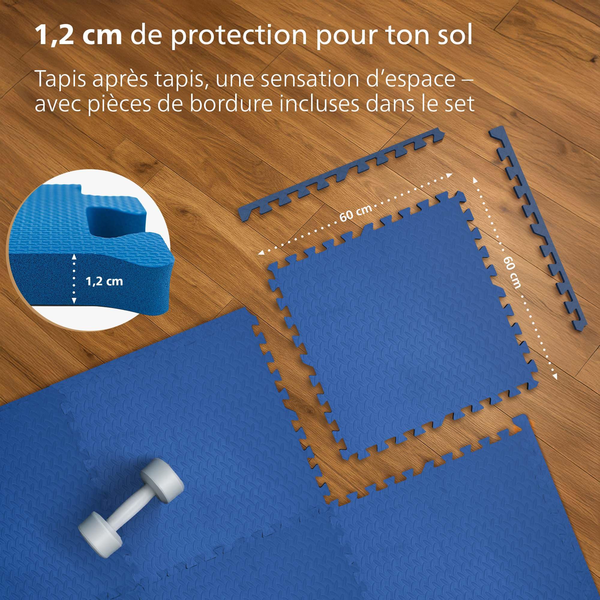 CLP Tapis de Protection Fitness 60x60 cm, épais, Lot de 6 Tapis Puzzle antidérapants pour Piscine, Salle de Sport, Sol