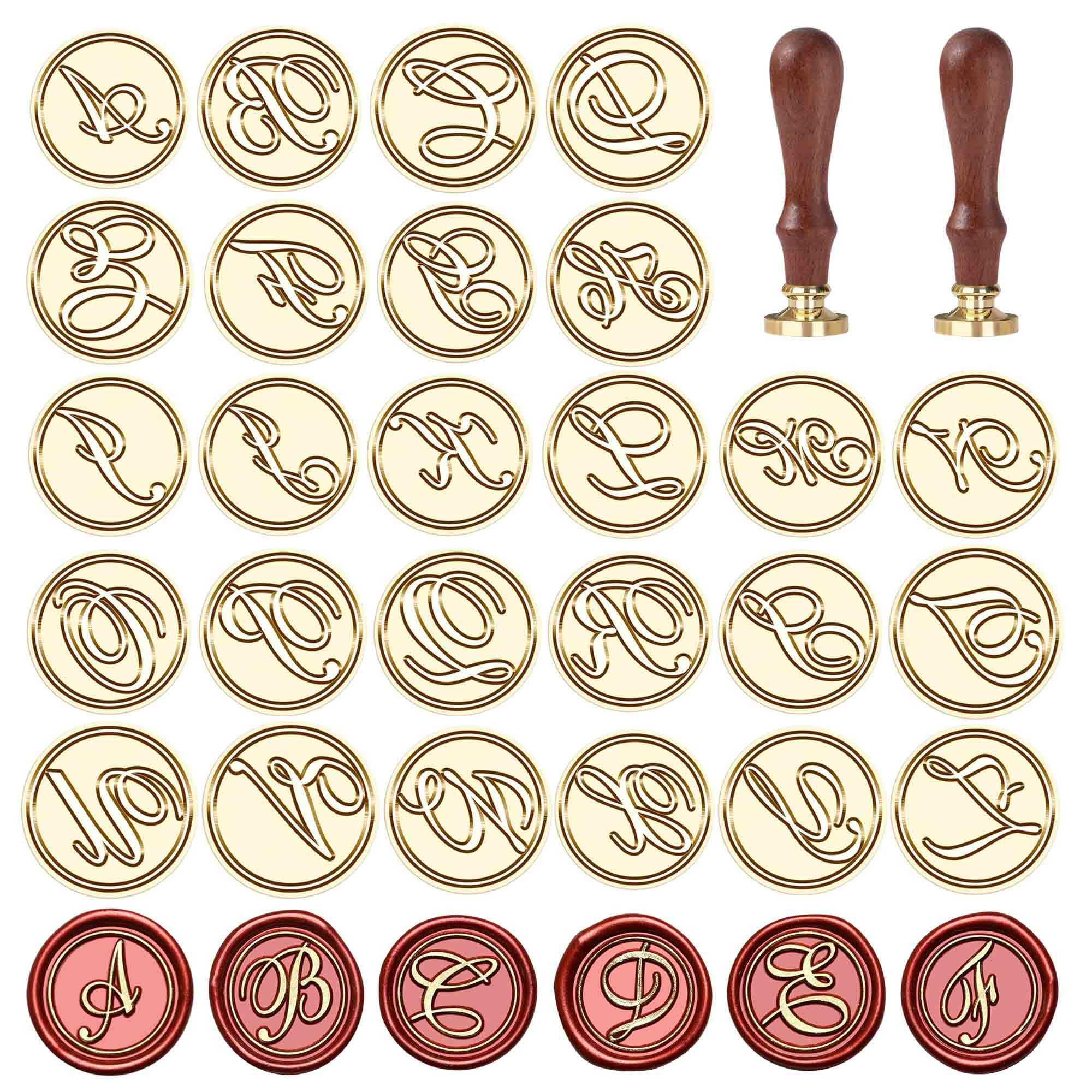 Kit de cachet de cire à cacheter de l'alphabet – Tampon personnalisé avec initiales et lettres de scellage au design vintage, tampons à monogramme pour enveloppes, cire à cacheter pour les