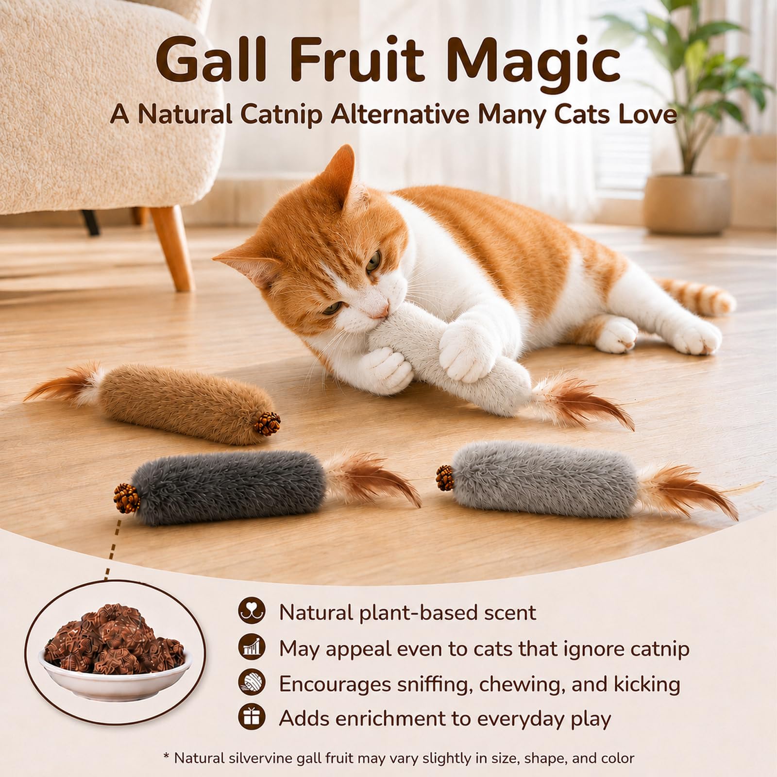 Paquete de 4 juguetes de hierba gatera de piel de conejo sintética con fruta de hiel plateada, juguetes interactivos silenciosos para gatos con plumas, perfectos para masticar y perseguir para
