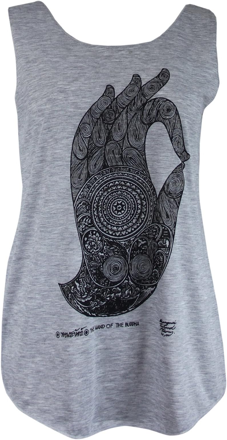 Ladies Womens Summer Festival Boho Vest Top | Buddha Hand Yoga Mandala Om, Elephant, Tiger, Chang Beer Lager, Muay, Sleeveless Bohemian Tank Top | Cotton Flared Swing Vest | UK Import
