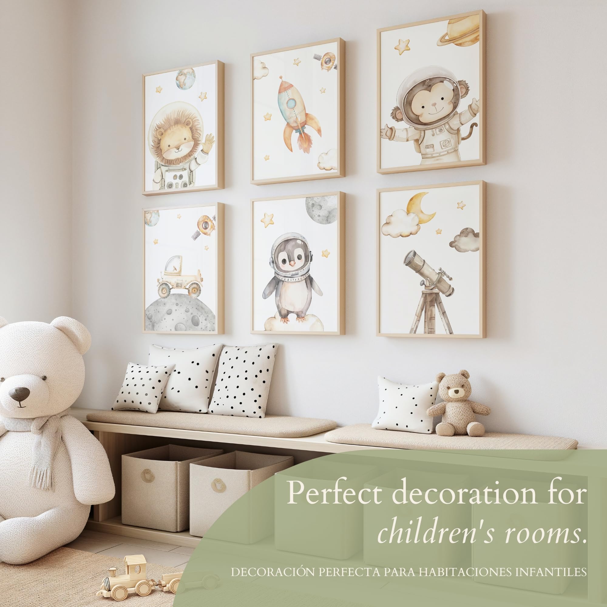 ayurvana Set 6 Stampe Spazio Cameretta Bambini – Poster Senza Cornice con Animali Astronauti, Razzo e Pianeti – Quadri Decorativi per Bambini e Neonati – Arredo Parete Cameretta Originale