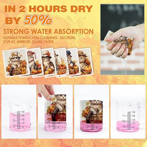 Miniatura 3 de Morigins Paños de cocina suecos para cocina, paquete de 6 paños de cocina suecos con calabaza, gato, paños de esponja de celulosa, toallas de papel