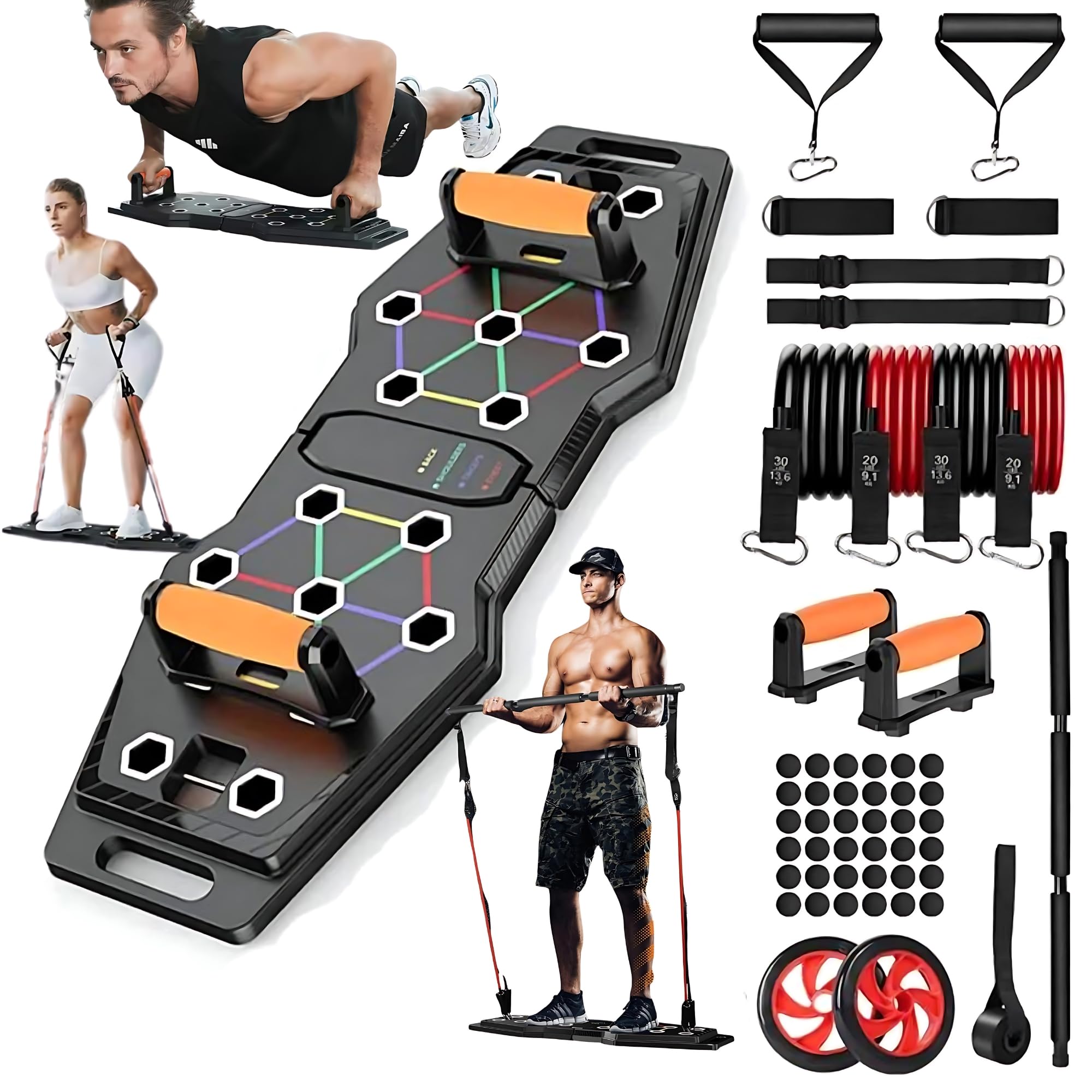 Flexfinity Foldable Push Up Board, 25-in-1 Multifunction Home Workout Equipment for Upper Body, Portable, Color-Coded Variations