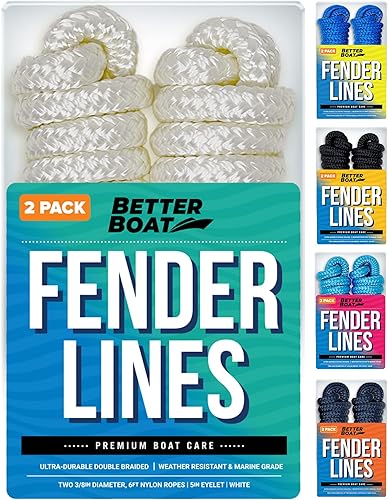 Miniatura 19 de Líneas para guardabarros de barco, cuerda de nailon trenzado doble de 3/8 pulgadas, 6 pies con bucle, paquete de 2, azul real, para boya, amarre