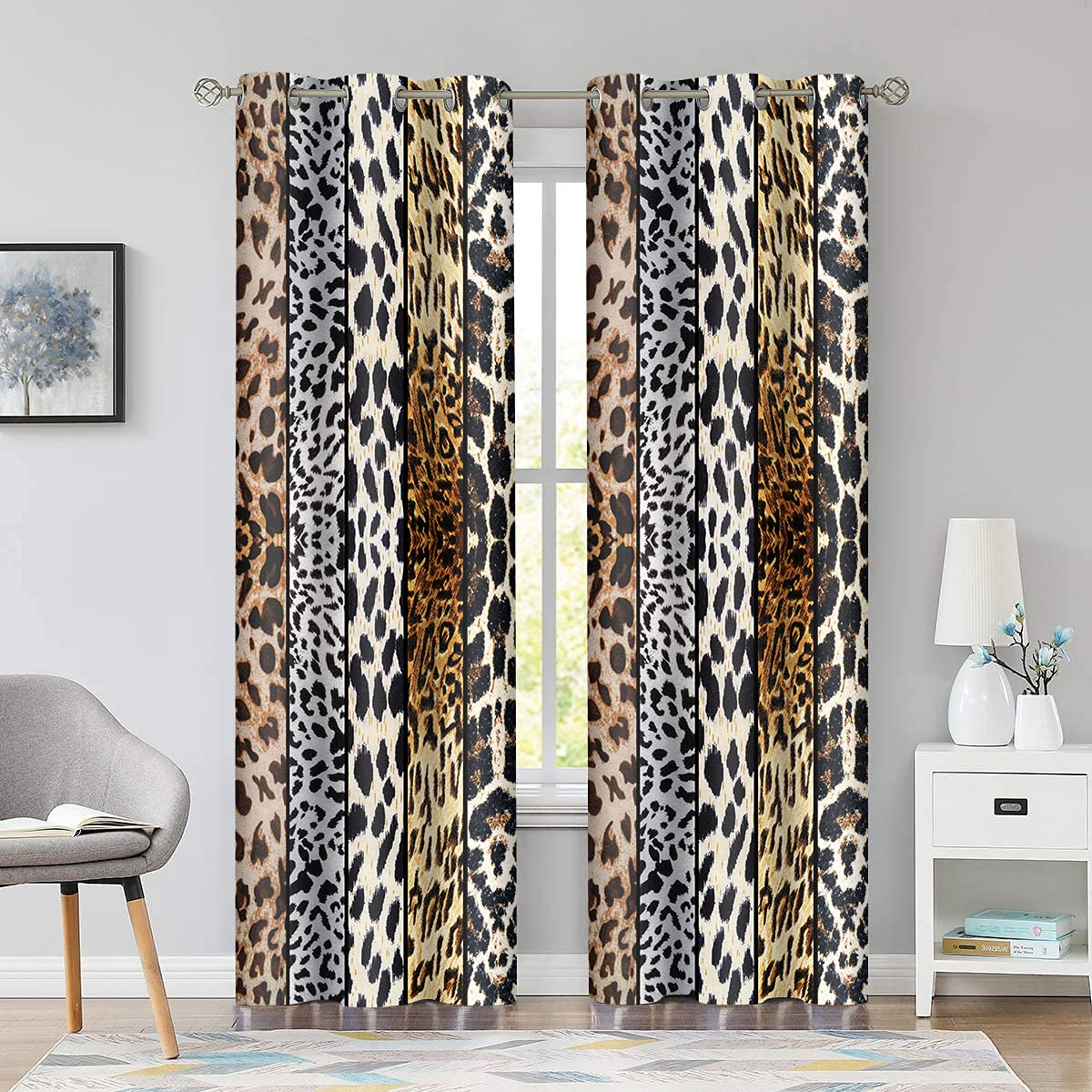 Lot de 2 Rideaux occultants à Isolation Thermique avec œillets et imprimé Animaux Sauvages, Motif léopard, boa, pour Salon, Salle à Manger, Chambre à Coucher, 106,7 x 213,4 cm, CLLSSP6