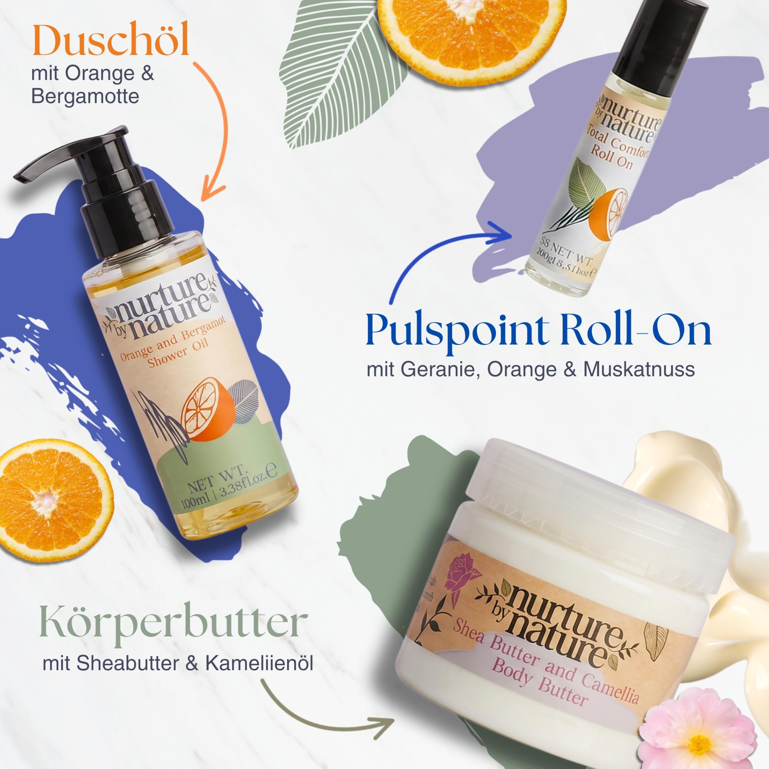 Nurture by Nature Wellness Geschenkset für Frauen – 6-teiliges Bade und Beauty Set mit Körperbutter, Duschöl, Kopfkissenspray, Badesalz & Schlafmaske – Ideal für Weihnachten, Muttertag & Geburtstage