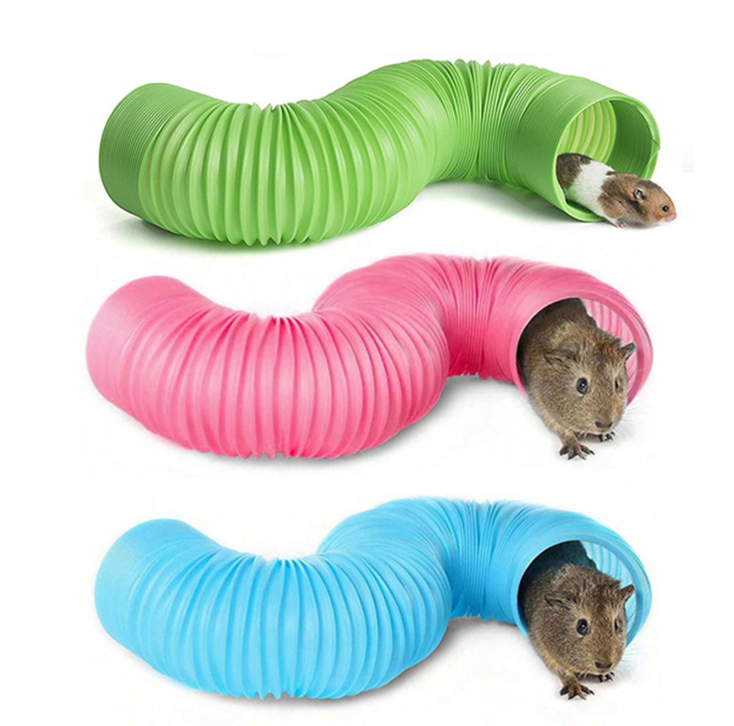 Guijinhao 3 Packs Hamster Fun Tunnels, Pet Collapsible Plastic Tunnel, Training Hideout Tunnels for Guinea Pigs, Chinchillas, Rats, Ferrets, Dwarf Rabbits Tunnel Interactive Tube (C49-3)