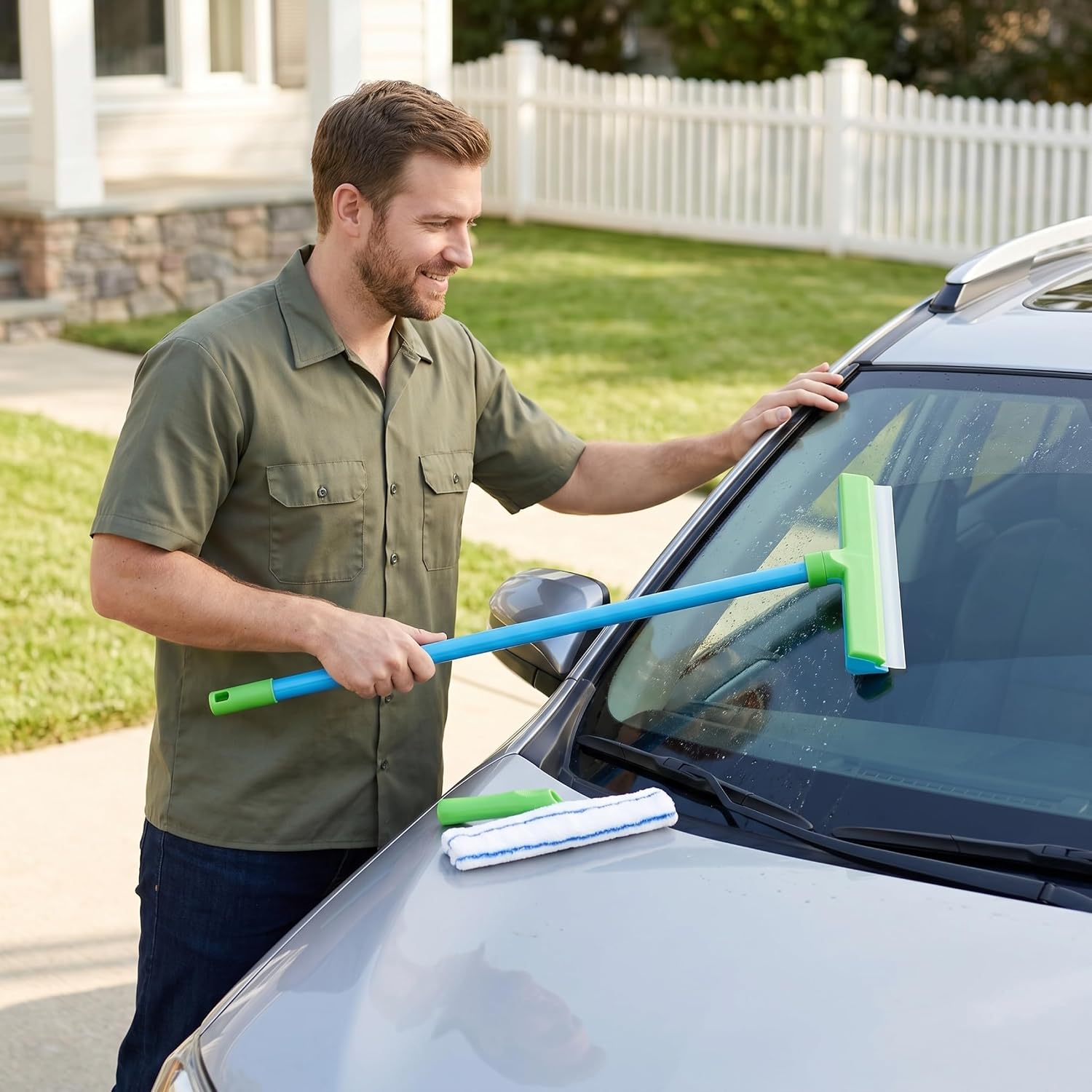 Window Cleaner Squeegee Car Window Squeegee Washing Microfiber & Silicone Car Kit for Home Shower Windshield 12x6.7 Inch.
