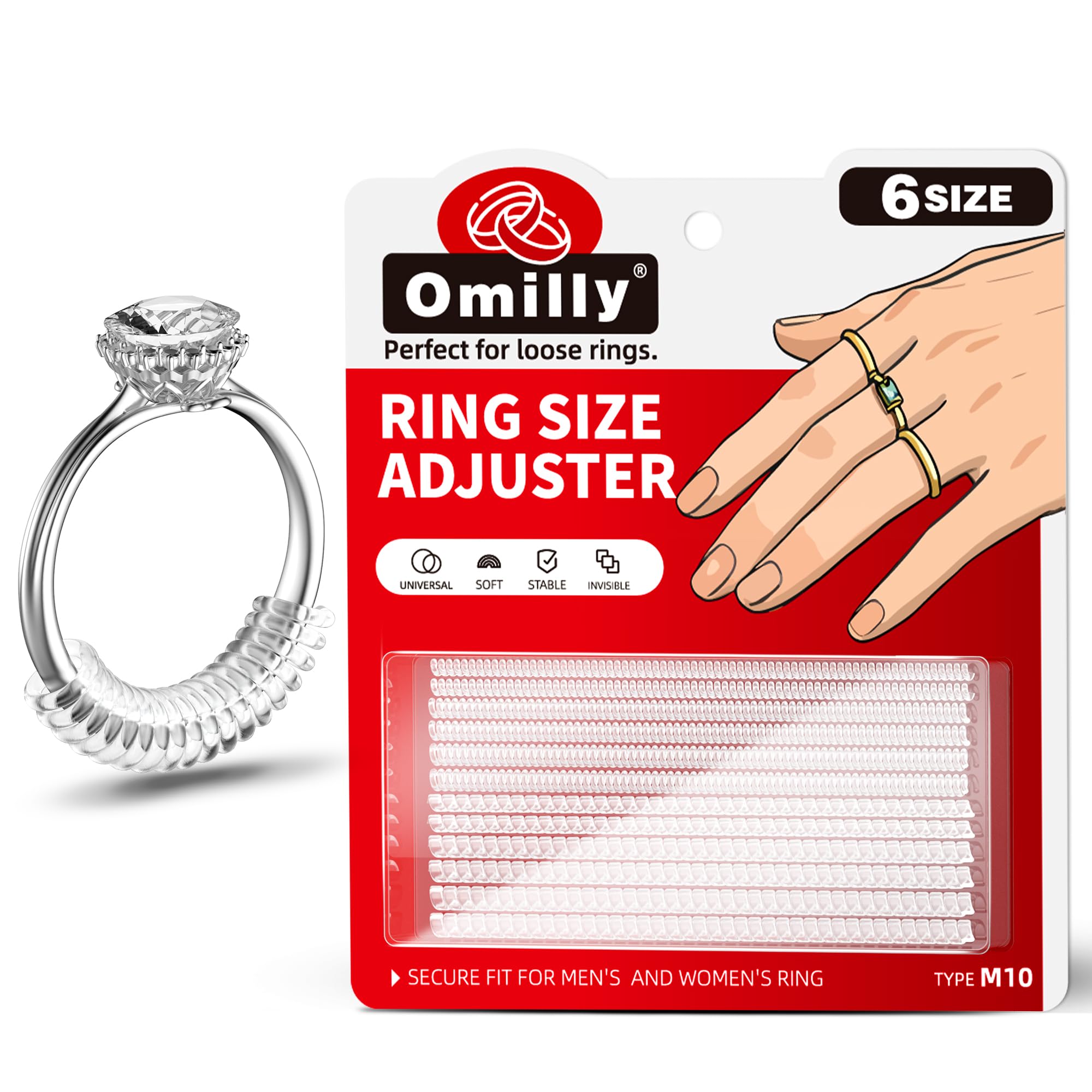 Ajustador de tamaño de anillo Omilly paquete de 12 protectores de silicona invisibles en 6 tamaños