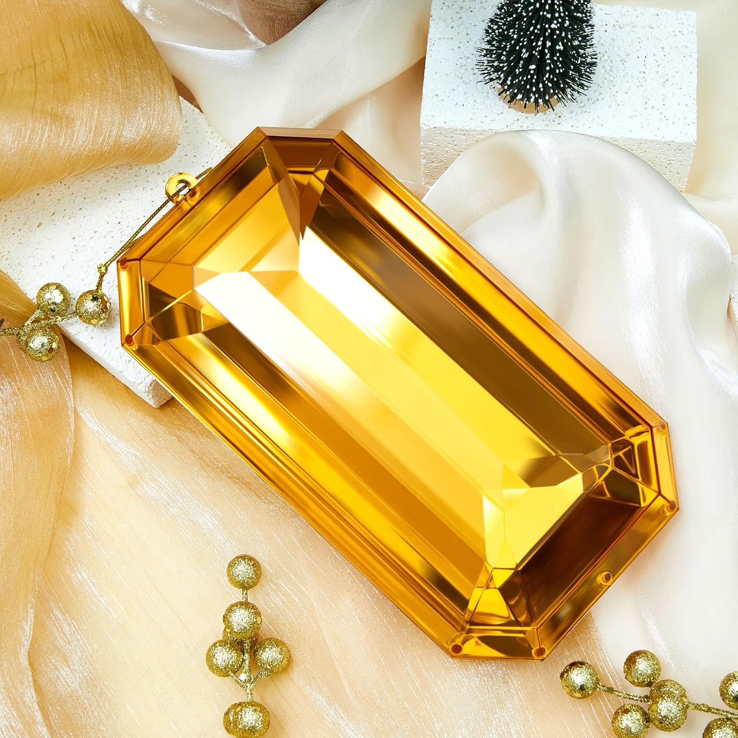 Syhood 9.5 Inch Jumbo Jewel Ornament Large Jewel Ornaments for Christmas Tree Acrylic Glitter Christmas Gem Hanging Decorations for Xmas Wedding Holiday Party Decor(Brown, Rectangle) Brown Rectangle