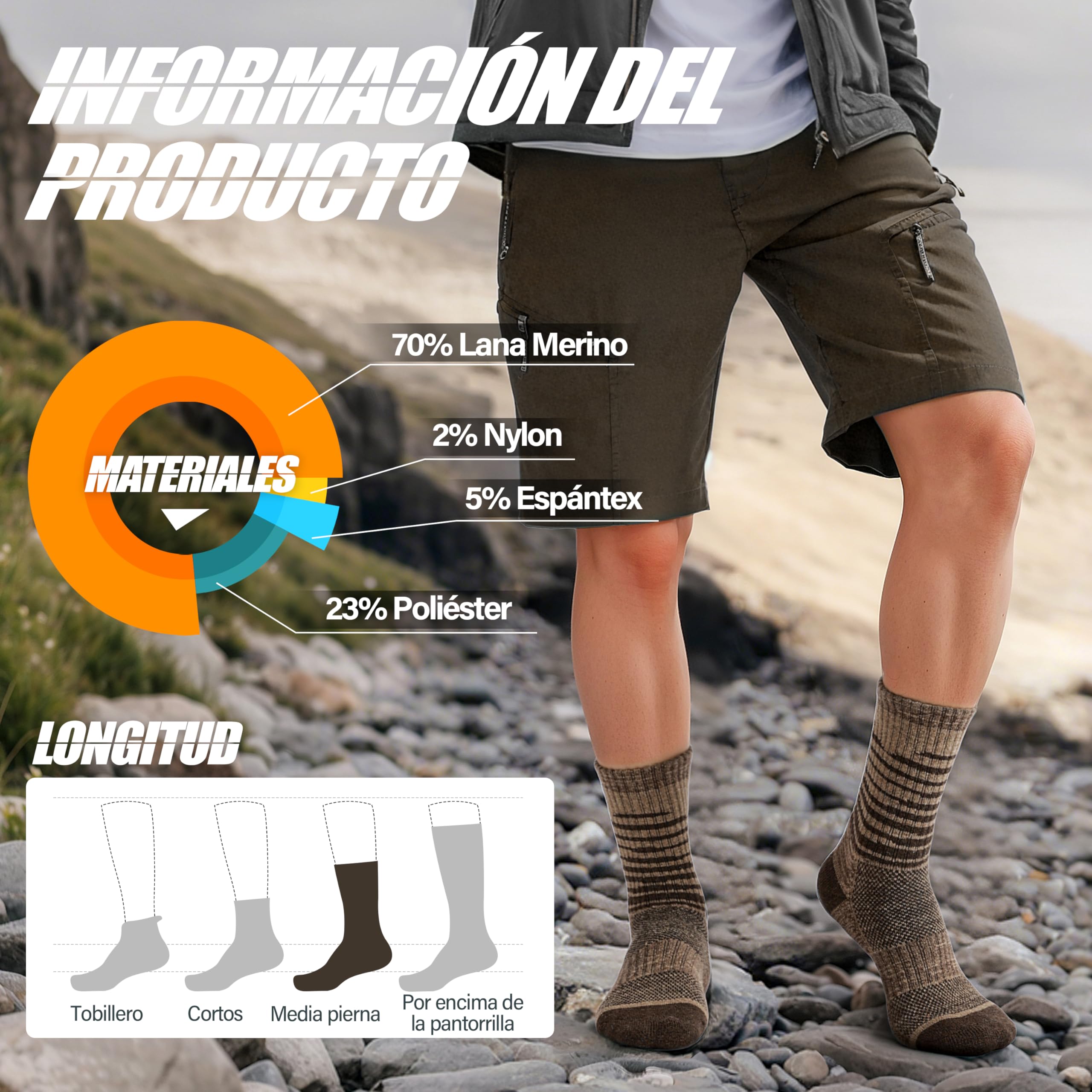 ANTSANG Calcetines de Lana Merino Senderismo Térmicos 5 Pares