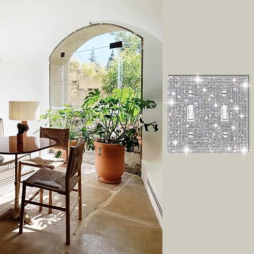 Miniatura 8 de 2 cubiertas de salida de diamantes de imitación plateados brillantes, placas de pared, cubierta de interruptor de luz, cubierta de salida de