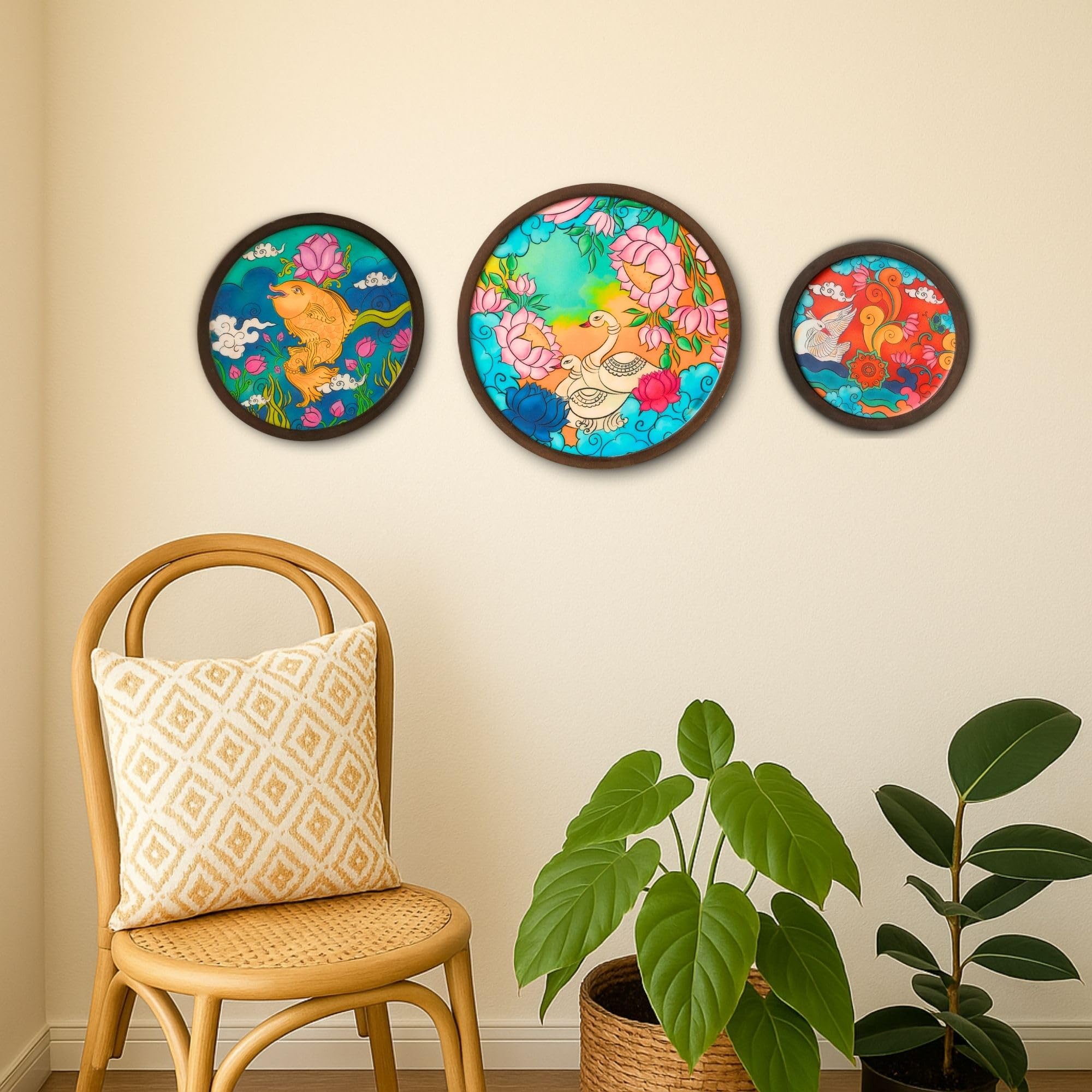 RITUALISTIC Kerala Mural Wall Sculpture for home decoration | Wall decor items for living room | Wall décor |Gift items for unisex |wall art | wall showpiece| Home Décor Gift Items | Set of 3-image-16