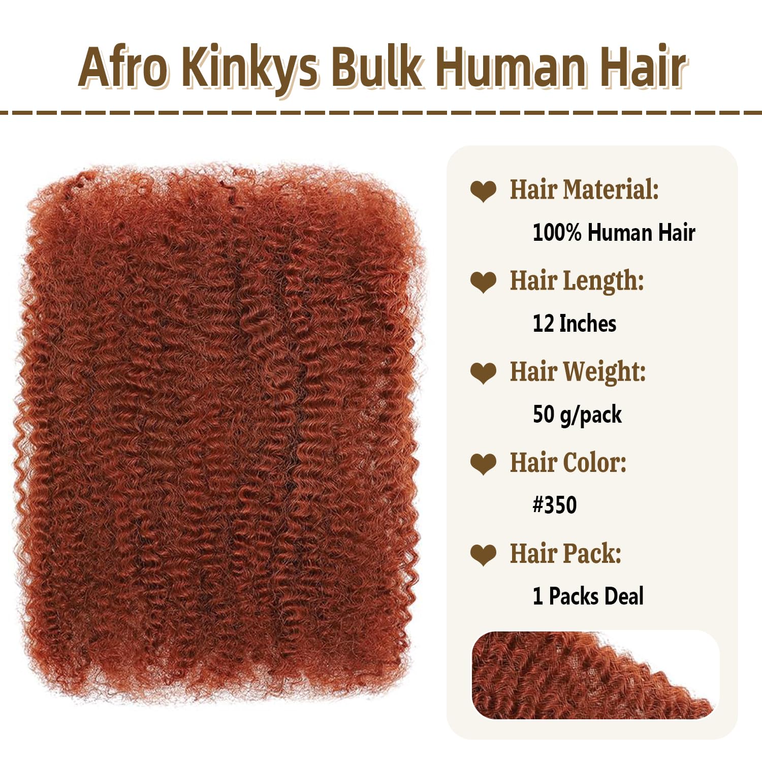 Afro Kinkys Bulk Human Hair for Dreadlock Extensions Mini Twist Braiding Hair 4C Afro Kinky-Curly Human Hair Springy Twist for Repair Locs (350# - Image 2