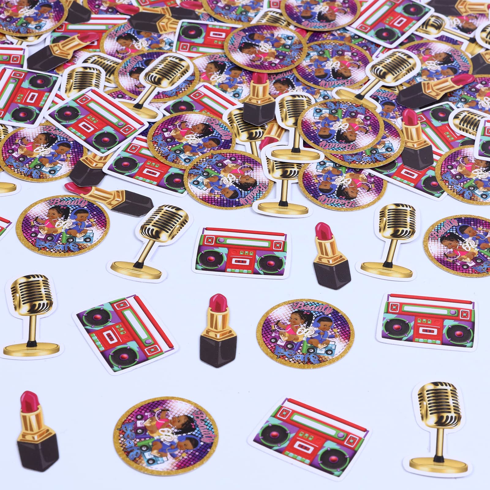 Beauty or Beats Confetti - Beauty or Beats Gender Reveal Decorations, 200pcs Gender Reveal Confetti Table Decorations for 80s 90s Retro Disco, Hip Hop, Music Themed Boy or Girl Baby Shower Supplies