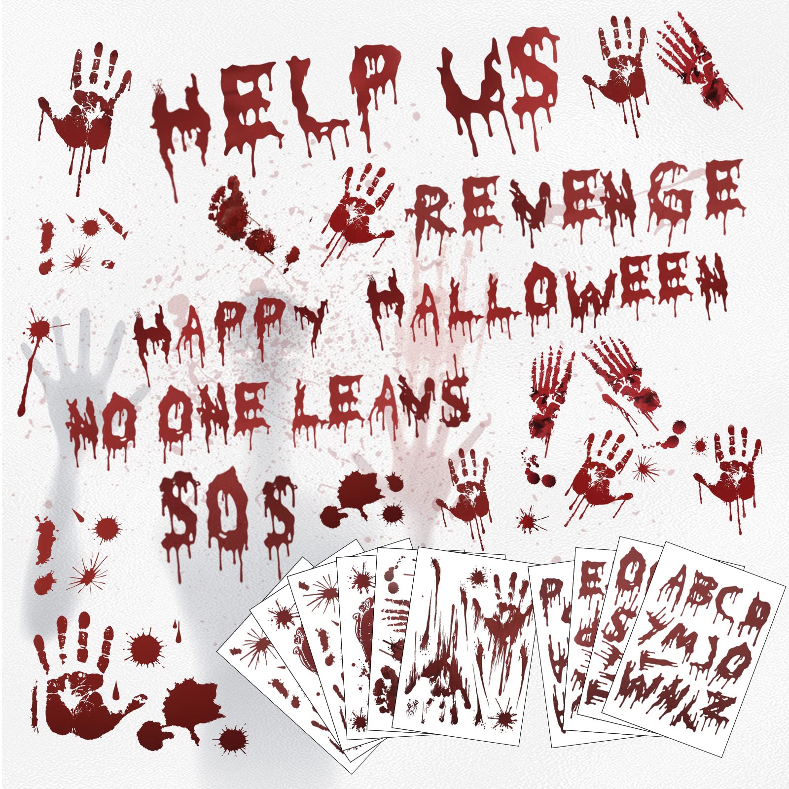 Autocollants Halloween fenêtre sans résidu : 112 stickers sanglants amovibles