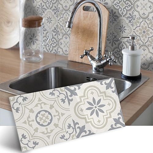 Miniatura 40 de Lukery Peel and Stick Tile Waterproof Backsplash for Kitchen Flower Tile Stickers Self-Adhesive Floor Tile PVC Wall Tile DIY Tile Decals, Grey