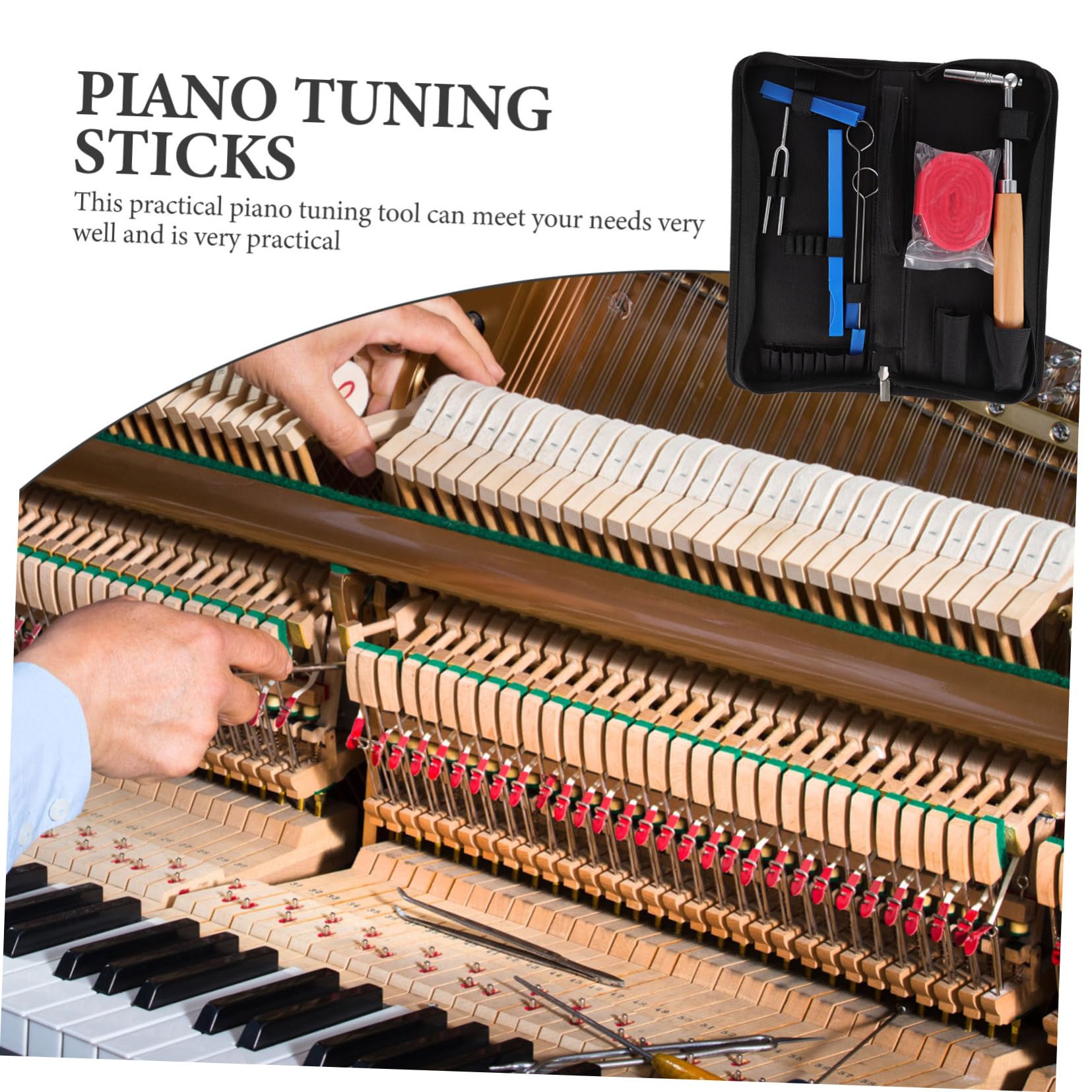 Herramientas de Afinación de Piano 1 Juego, Kit de Ajuste | Silenciadores de Varillas y Tira de Temperamento, Negro, Acero, Madera, Nylon, Goma