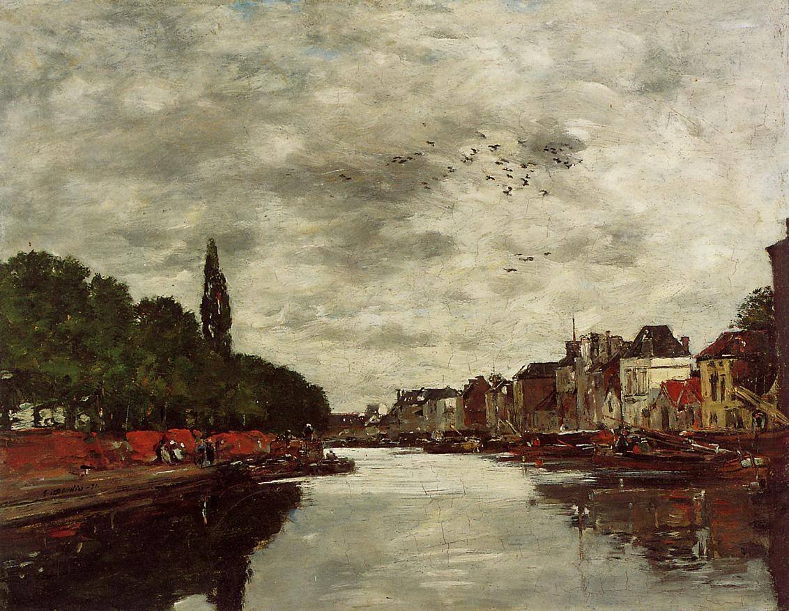 Peinture à l'huile Eugène Boudin grand format pour décorer un salon élégant