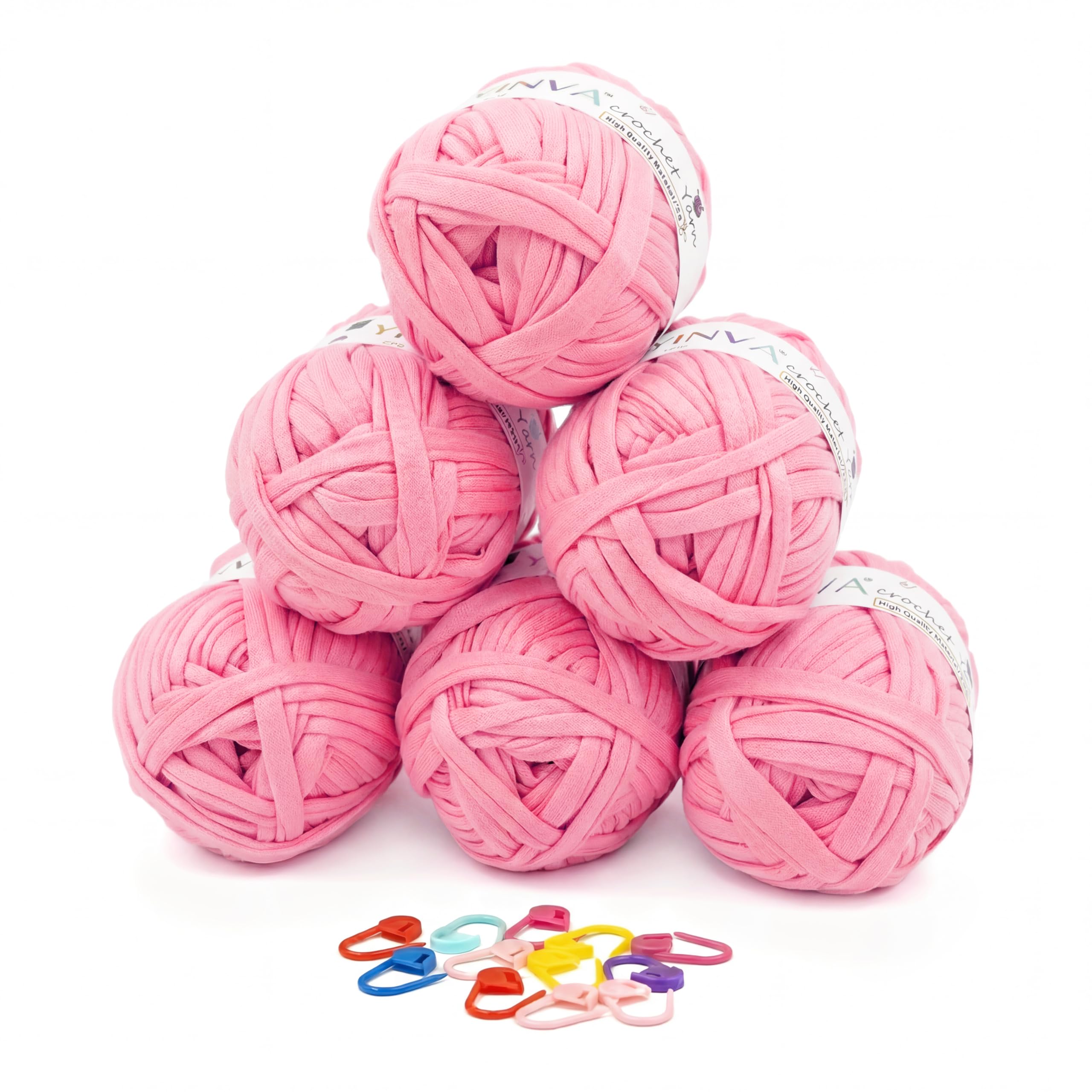 YINVA T Shirt Yarn 6 Pack 100g per Skein, Tshirt Yarn for Crocheting in Multiple Colours, Perfect Relaxing, Rewarding Thick Yarn for Beginners, Soft, Stretchy, Elastic Knitting Yarn for Bags, Baskets